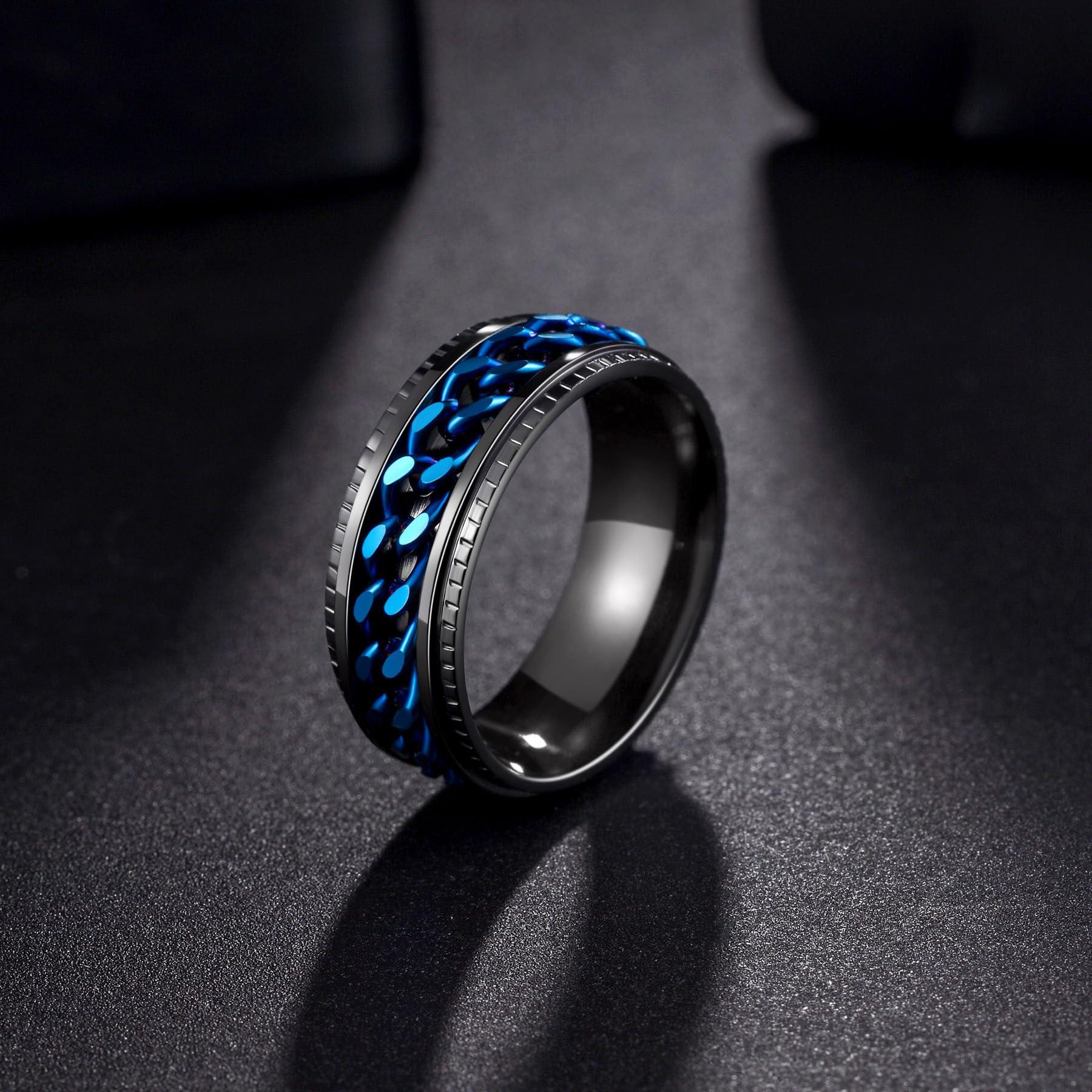 Udolfly Udolfly Mens Fidget Rings Anxiety Rings for Men Womens Chain Spinner Rings for Adults Titanium Steel Ring Black Blue Size 11