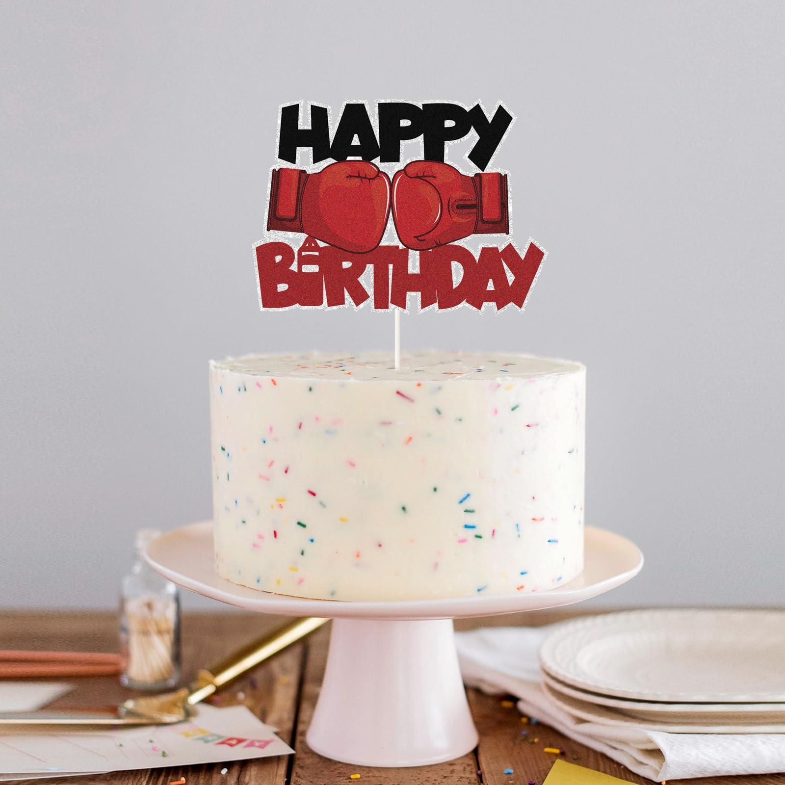 ChienMin Boxing Cake Topper,Boxing Glove Happy Birthday Cake Decor,Sports Style Birthday Party Decorations, Men Children\'s Birthday Supplies