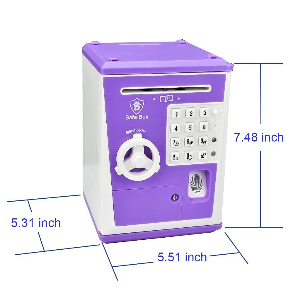Like Toy Safe Box, Electronic ATM Piggy Bank, Money Coin Savings Bank, Finger Print Scanner Lock, Great Gift for Children Kids (Purple)