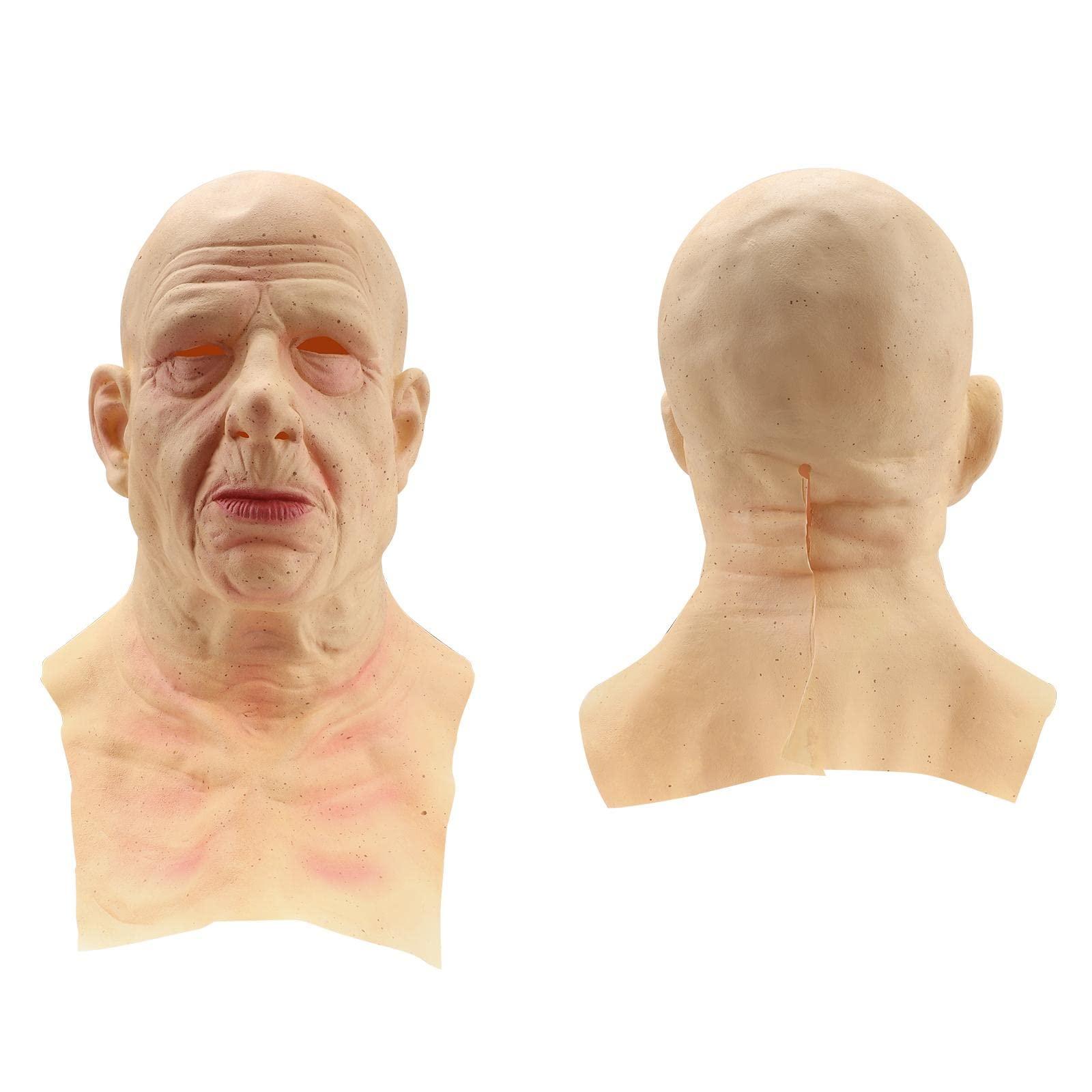 Mrisata Halloween Old Man Mask Realistic Bald Man Mask Wrinkle Full Mask Halloween Costume Props, Realistic Old Man Mask Headgear Halloween Party Latex Mask Elder Old Man Mask