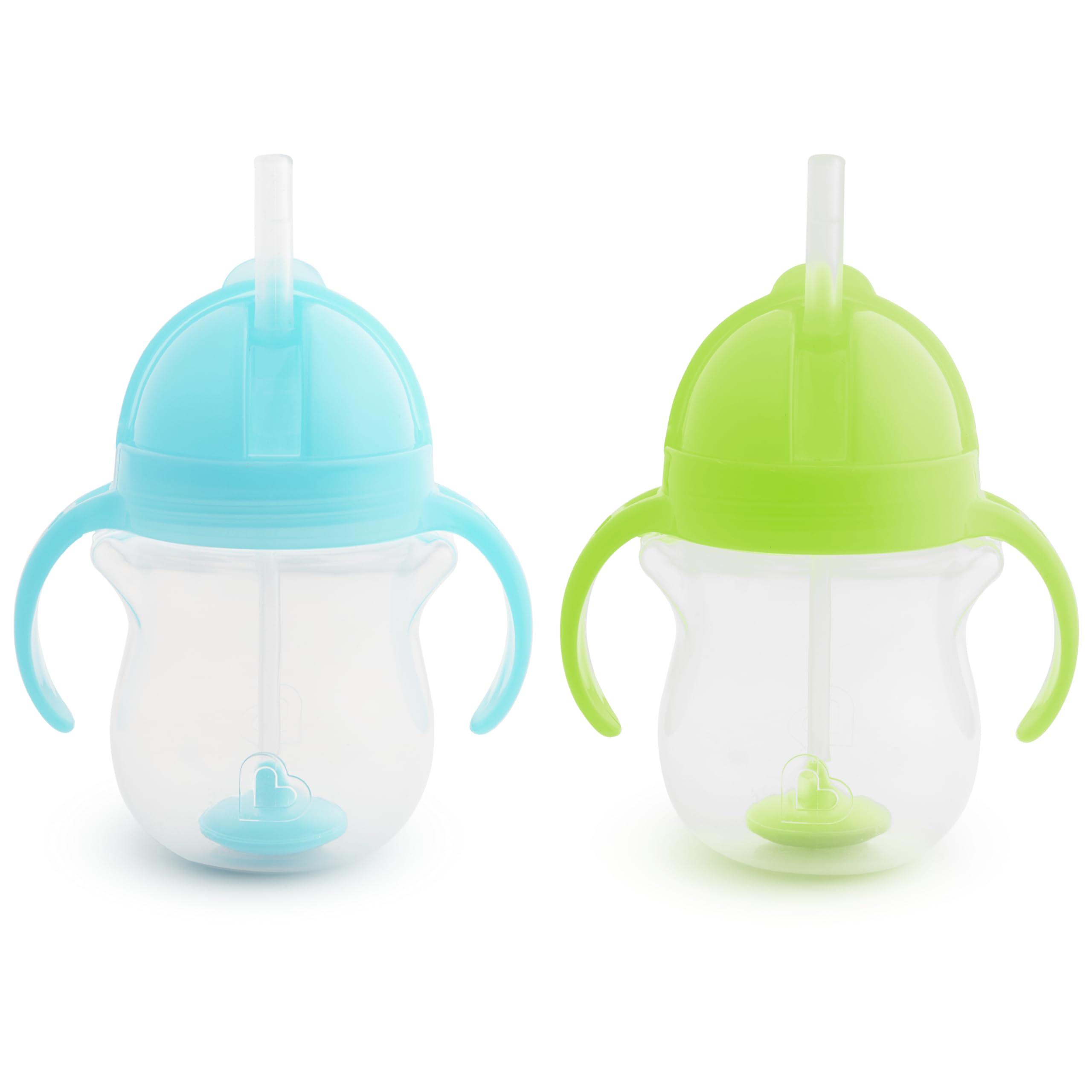 Munchkin Munchkin Any Angle Sippy Cup for Toddlers, Weighted Straw Trainer Cup with Click Lock Lid, 7 Ounce, 2 Pack, Blue/Green