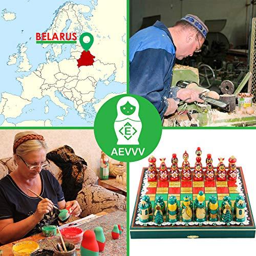 AEVVV Chess Set Board Game Russian Dolls Set - Themed Chess Russian Folk Art Chamomile - Matryoshka Nesting Doll Chess Pieces Wood Decor - Unique Chess Set Souvenirs
