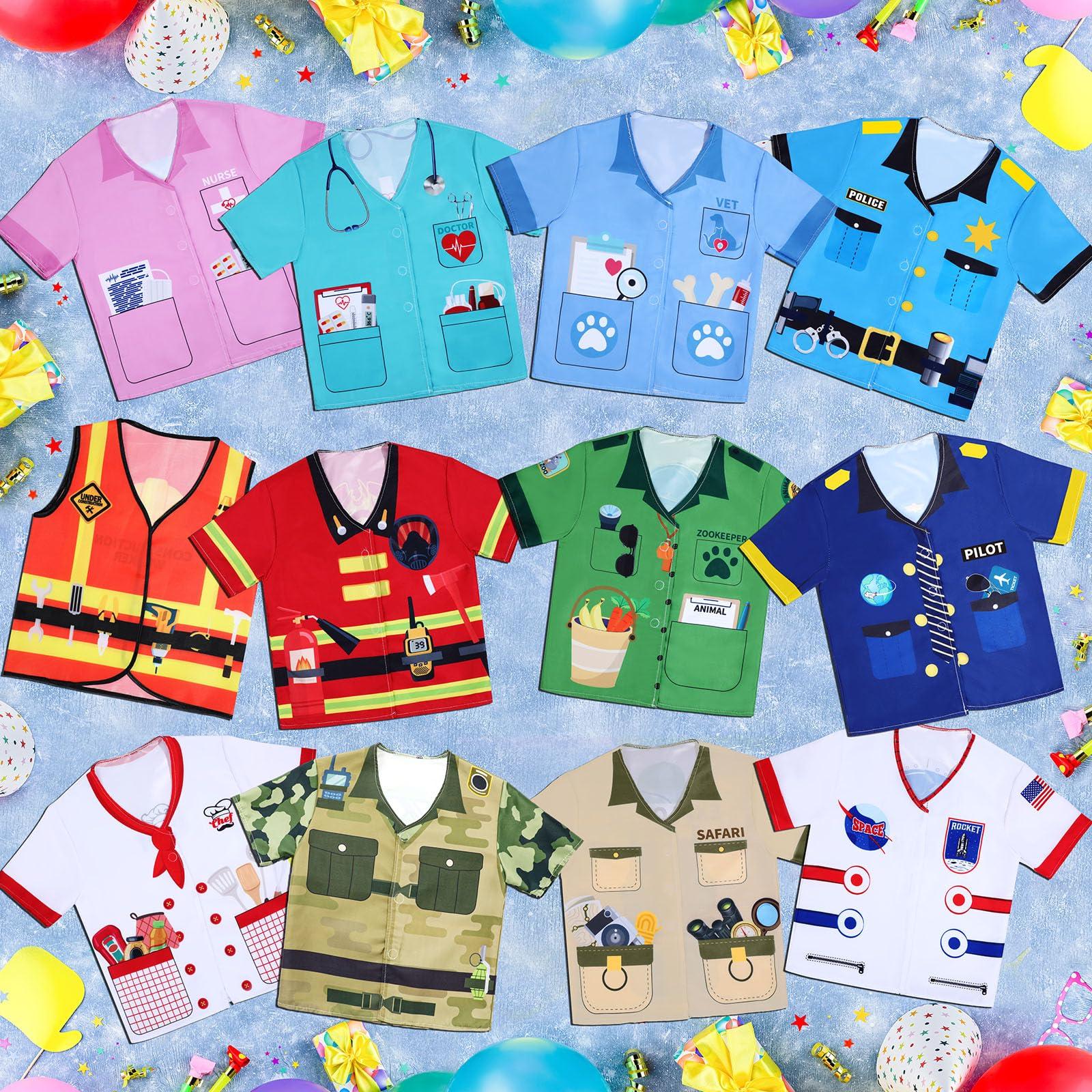 Jiuguva Jiuguva 12 Pcs Kids Role Play Costume Dress up Clothes Cosplay for Kids Community Helper Career Costumes Doctor Construction Workers Fireman Police Career Day Pretend Play