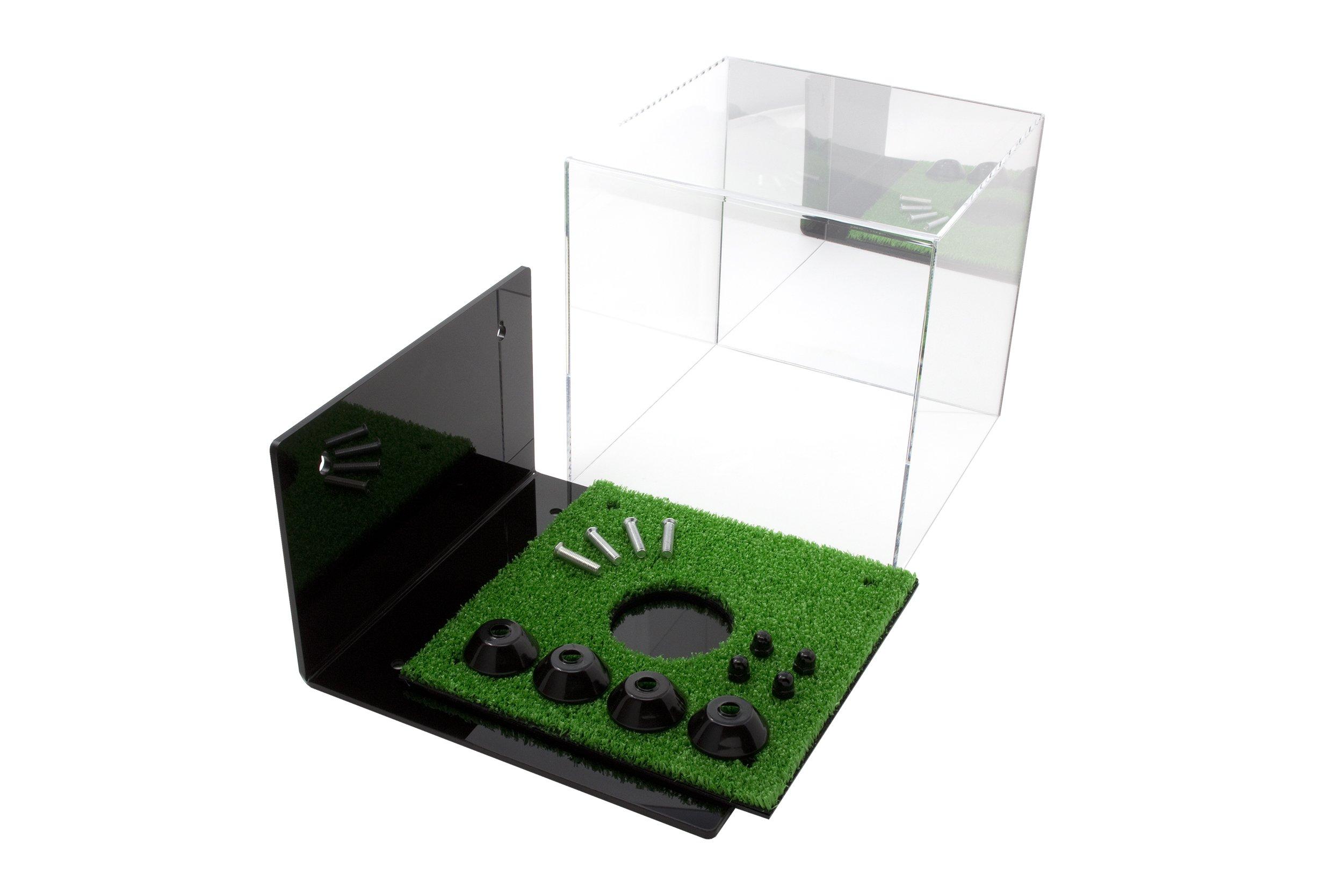 Better Display Cases Better Display Cases Acrylic Soccer Ball Display Case with Black Risers Mirror, Turf Base and Wall Mount (A027-BR)