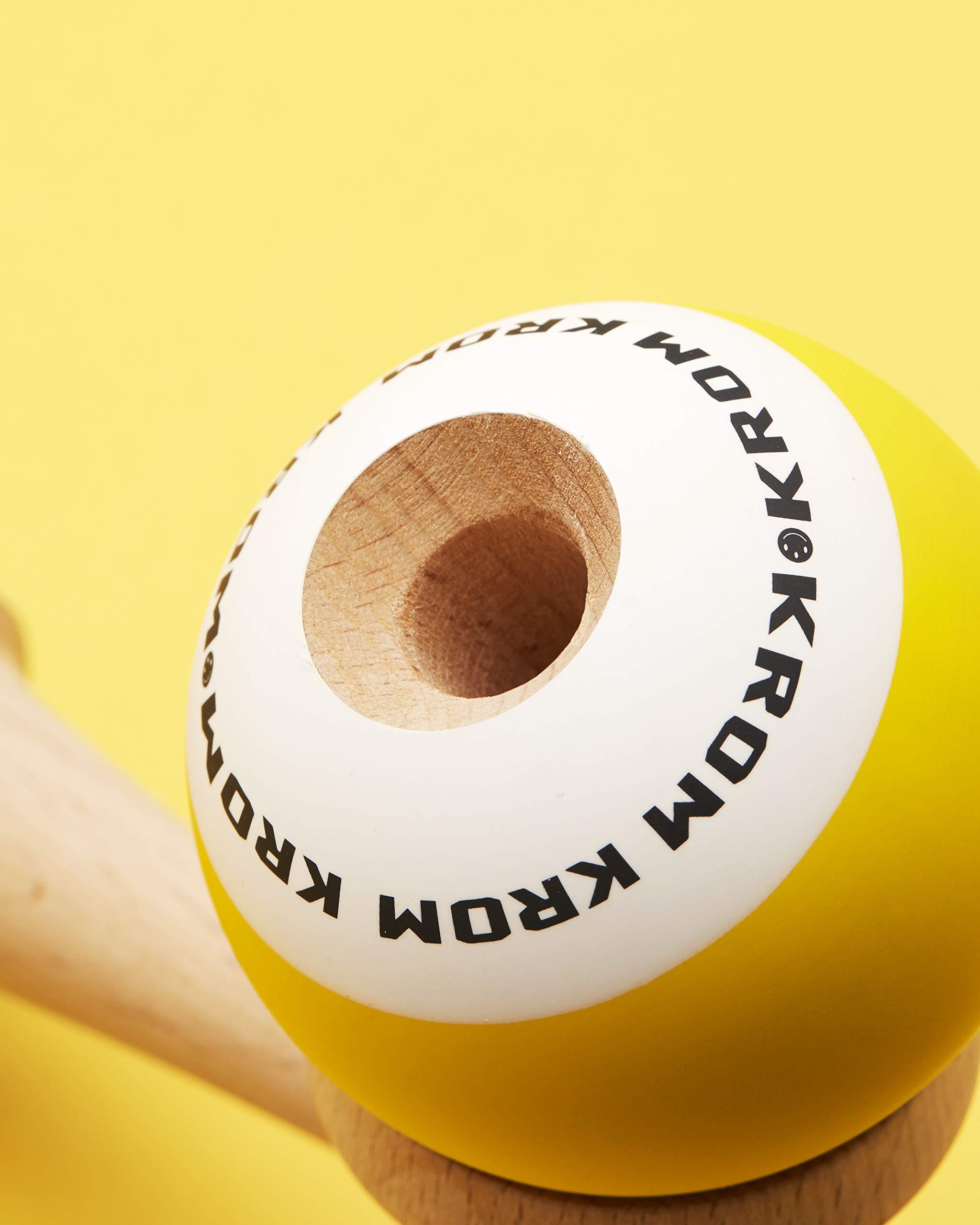 KROM KROM - Kendama Toy POP Yellow - High Wood Quality - Extra Strong - for Beginner and Pro - Gift Pack : Extra String + Stickers