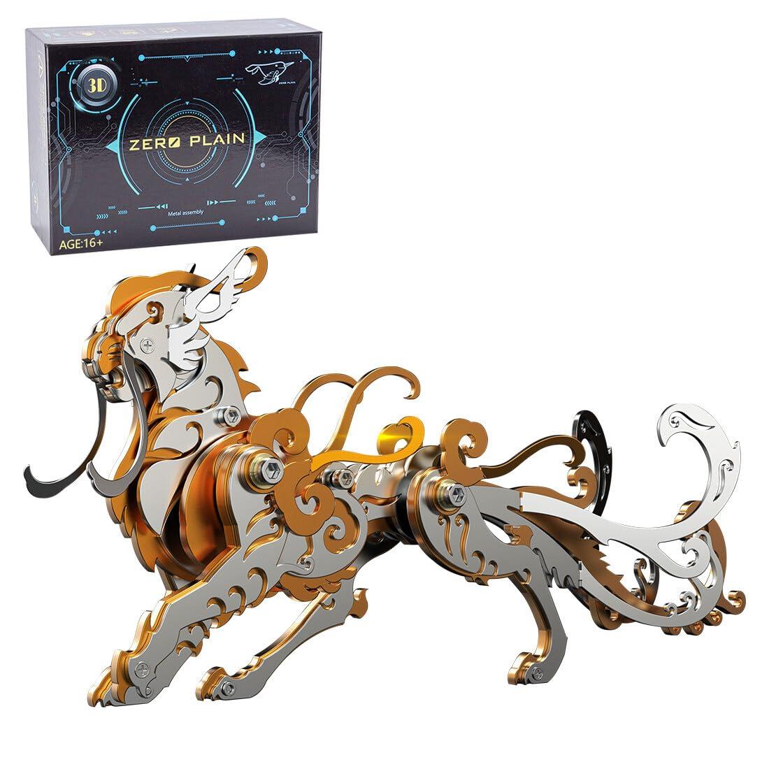 YounggDiy YounggDiy 3D Metal Puzzles for Adults, DIY Assembly 3D Mini Metal Luwu Tiger Ancient Chinese Beasts Model Set (88PCS/Orange)