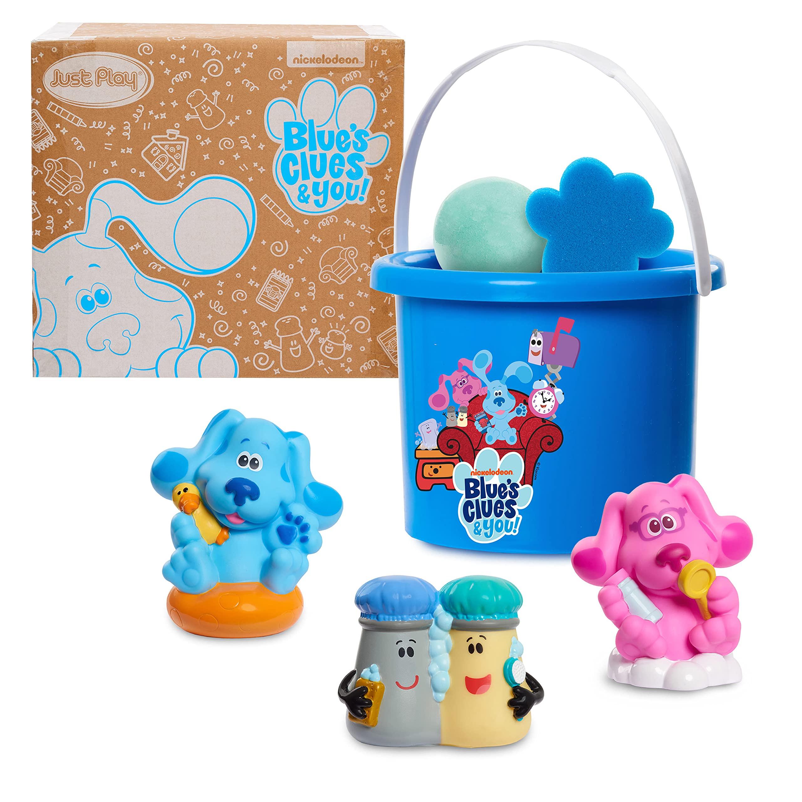 Blue's Clues & You! Blue\'s Clues & You! Bath Bucket 7-Piece Set, 3 Water Toys, 1 Figure, Bath Fizzy, Sponge and Bucket, Kids Toys for Ages 3 Up, Amazon Exclusive