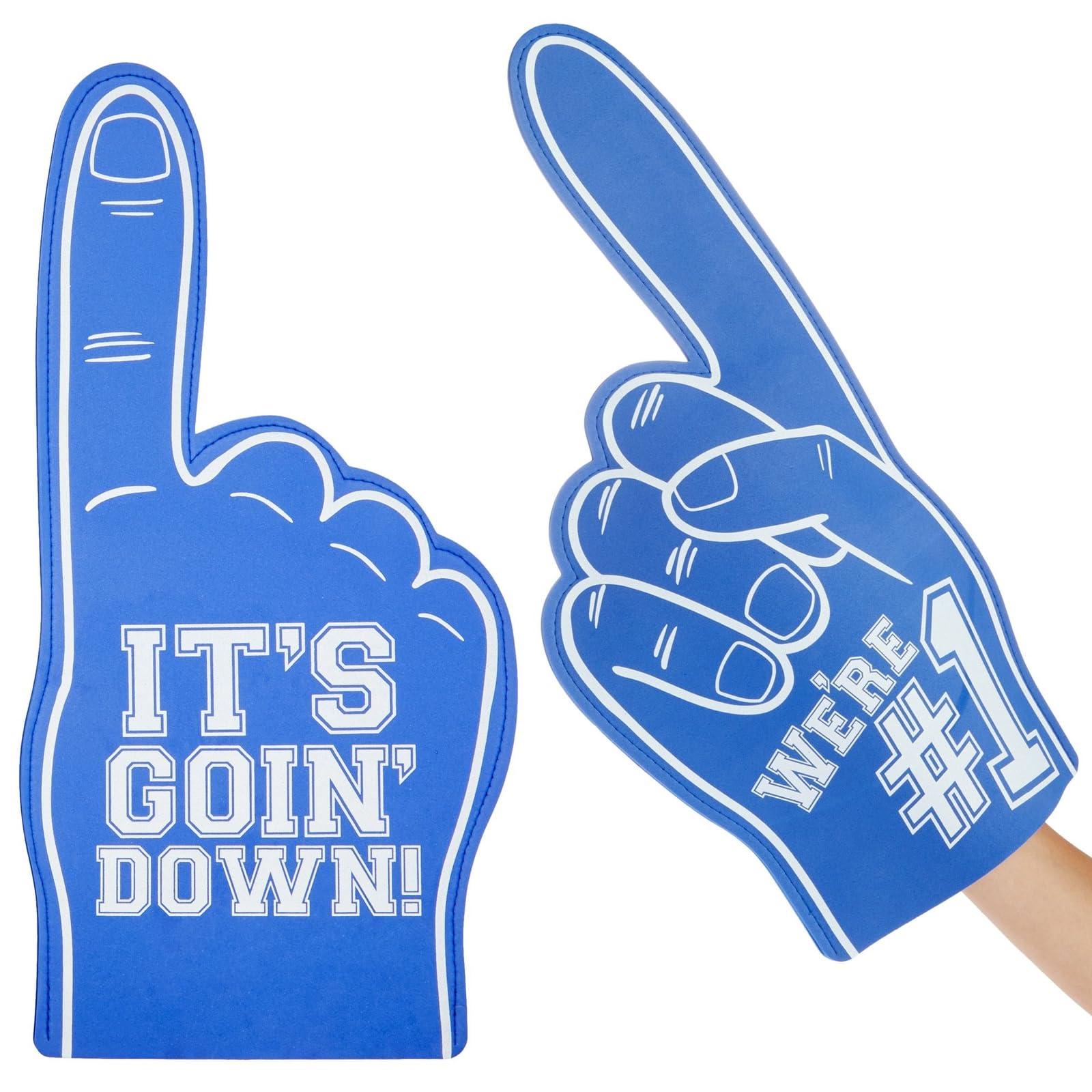 Okuna Outpost Okuna Outpost 2 Pack Blue Foam Fingers #1, It\'s Goin\' Down for Sports Fan Accessories, Cheering, Party Favors, 17.5 Inch Giant Foam Hand
