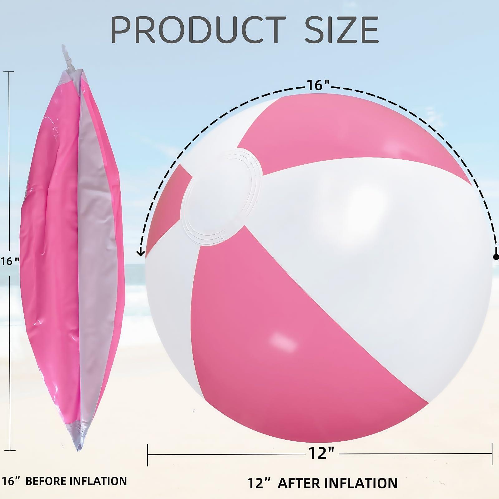 GCQJOQ GCQJOQ 6 Pack Beach Balls, 12 Inches Pink White Large Inflatable Beach Balls Bulk, for Parties, Beach, Pools & Play (16 Inches Before Inflation)