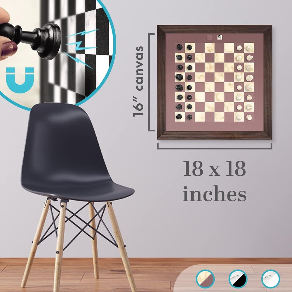Winding Hills Designs Home Magnetics Magnetic Wall Chess Set - Wall Mounted Chess Board Game - Framed Wooden Chess Set with Magnetic Chess Pieces (Black)