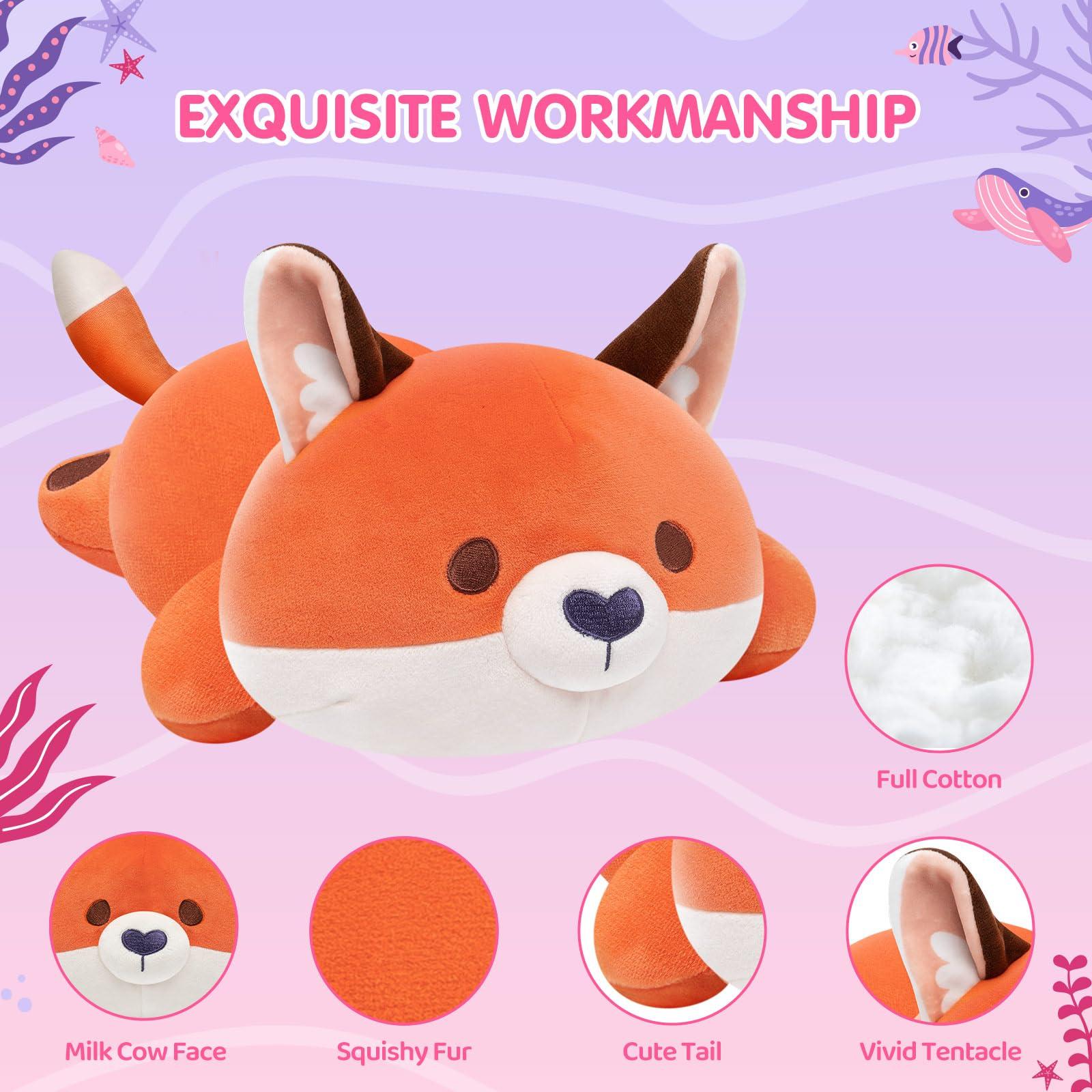 Mewaii Mewaii Cute Fox Plush Pillow, Kawaii Plushies Red Fox Stuffed Animals, Squishy Plushies, Cuddle Plush Pillow for Boys & Girls