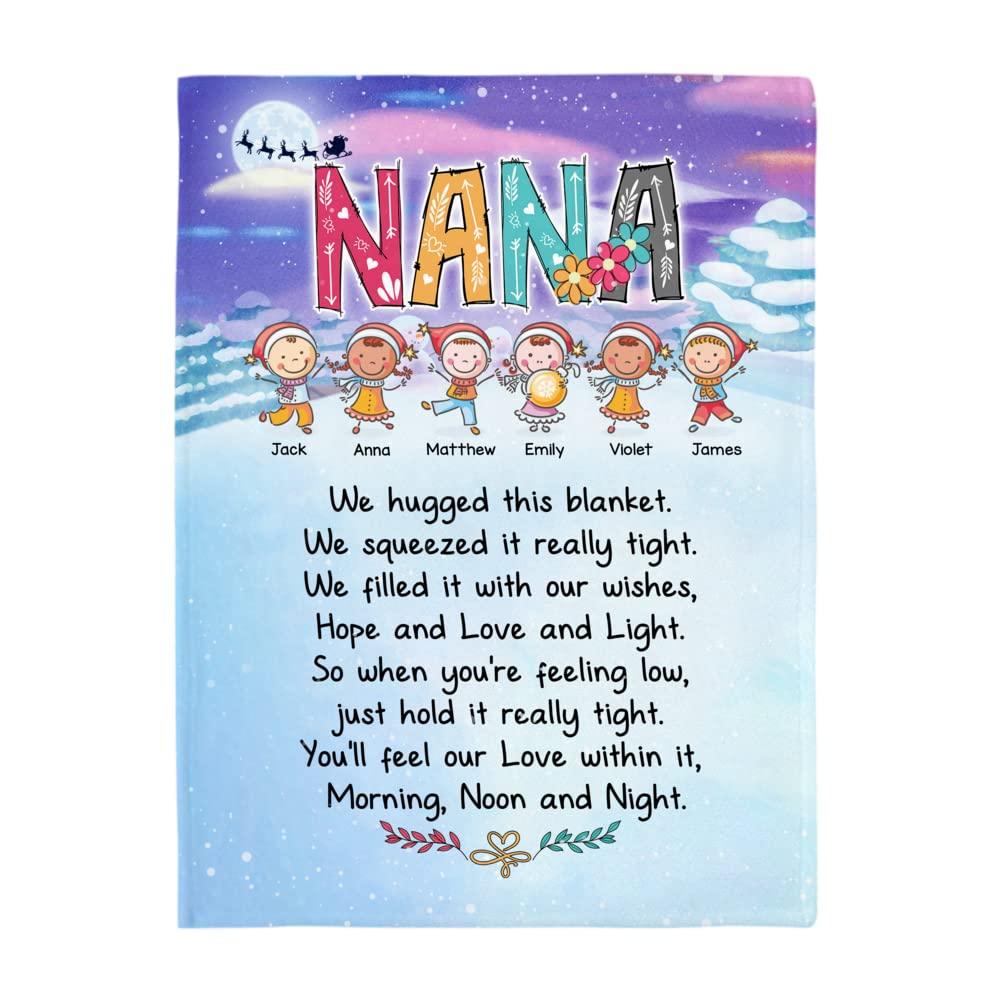 Gossby Gossby Personalized Nana Fleece Blanket - We Hugged This Blanket (6 Kids) - Xmas Blanket Gift for Grandma with Avatars, Names from Grandkids - 3 Sizes - Custom Nana from Grandchildren