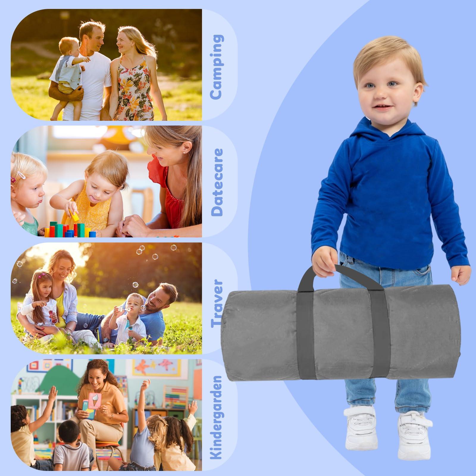 Evulum Custom Nap Mat for Daycare Toddler Boys - Sleeping Bag for Kids Nap Mats with Pillow Blanket for Preschool Kindergarten, Personalized Name Easy Carry Nap Sack Baby Blue Baseball