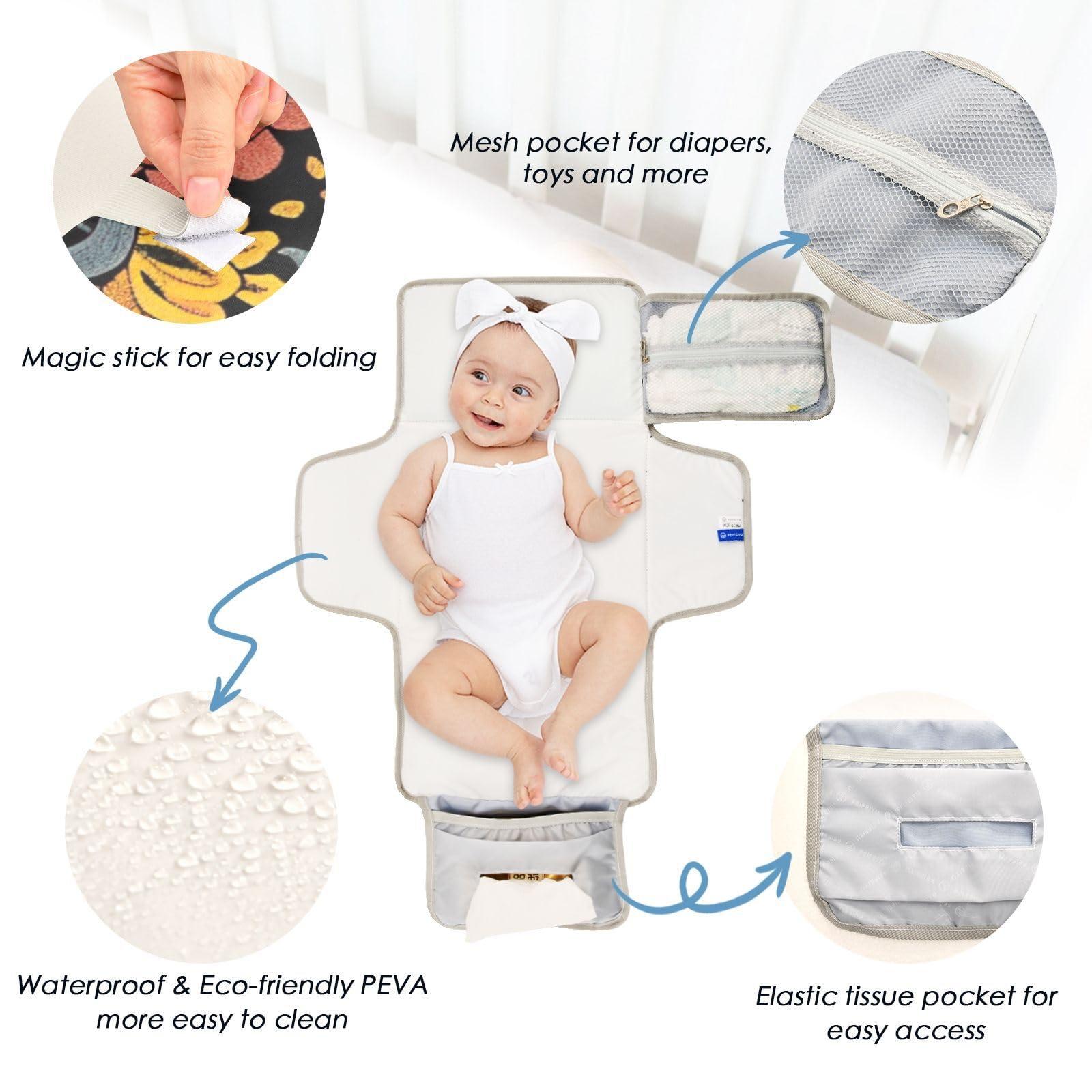 xigua Portable Changing Pad for Baby - Mexican Floral Pattern Waterproof Diaper Changing Mat Travel Changing Pad with Built-in Pillow - Shower Gift for Baby