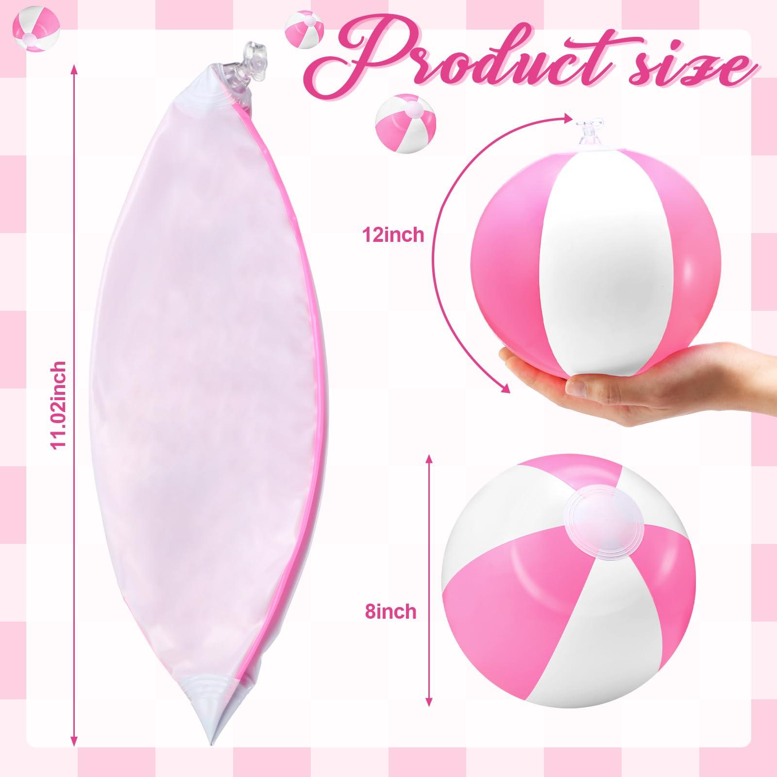Lunmon Lunmon 24 Pieces Pink and White Inflatable Beach Ball Round Pool PVC Balls Bulk Pool Party Favors Blow up Game Summer Toys for Swimming Hawaiian Tropical Theme Party Supplies(12 Inch)