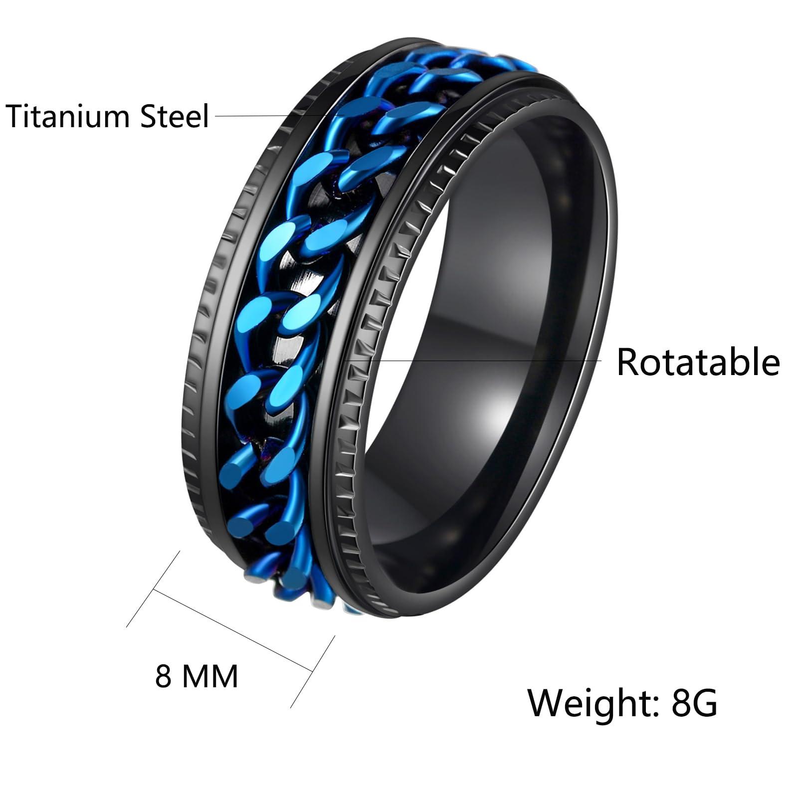 Udolfly Udolfly Mens Fidget Rings Anxiety Rings for Men Womens Chain Spinner Rings for Adults Titanium Steel Ring Black Blue Size 11