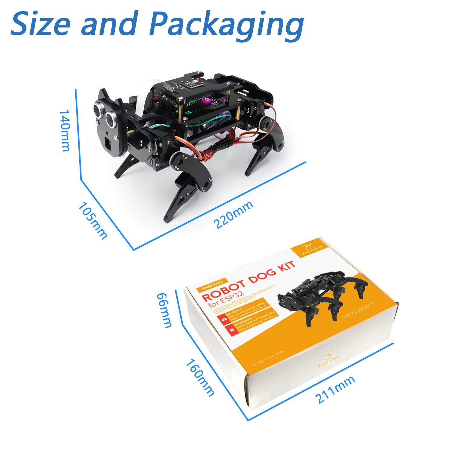 FREENOVE FREENOVE Robot Dog Kit for ESP32-WROVER CAM (Included), Dual-core 32-bit 240 MHz Microcontroller, Walking, Camera, Touch Sensor, Ultrasonic Ranging, Buzzer, RGB LED, Servo, App