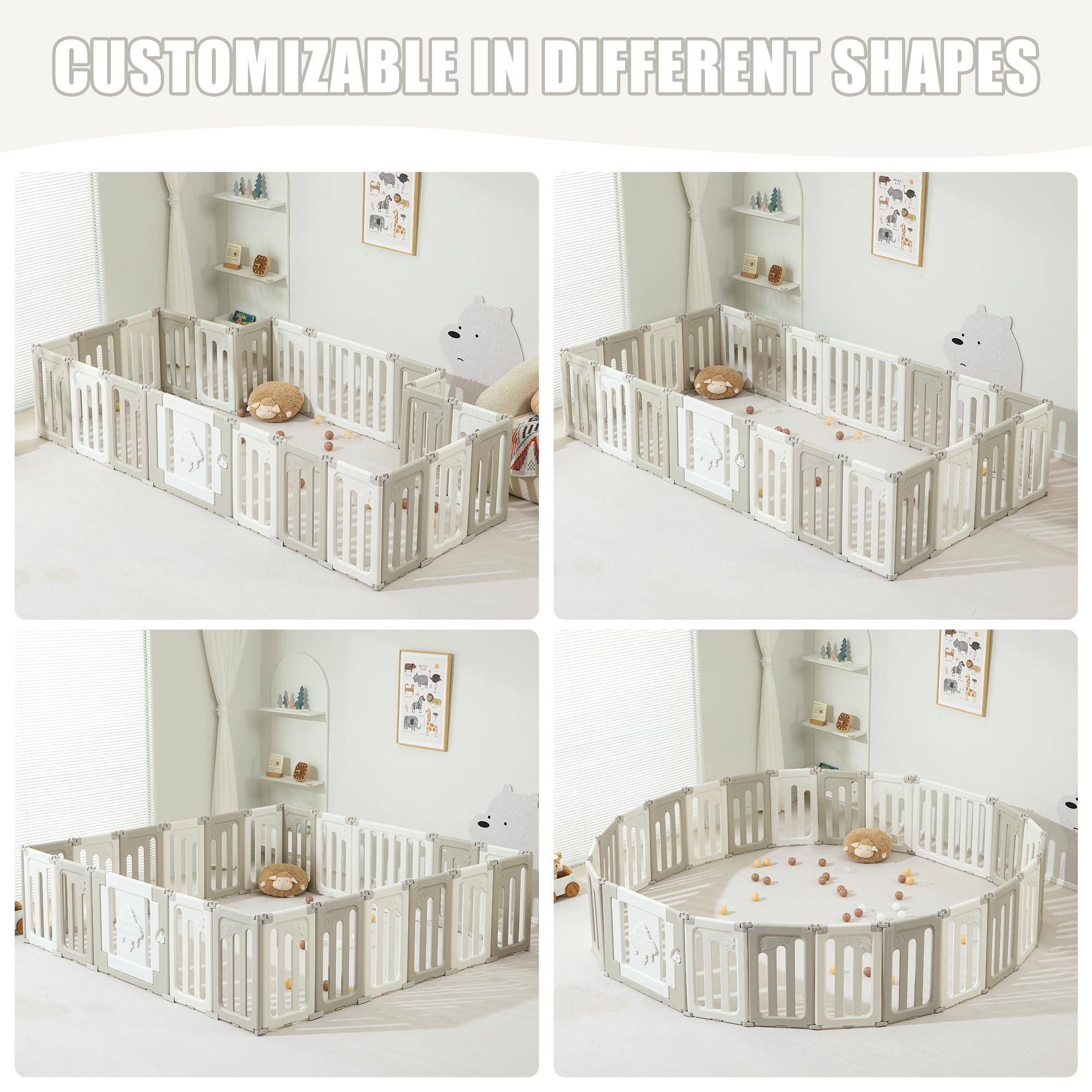 Bestgame Baby Play Pen, 22 Panels Extra Large Baby Playpen, Foldable Play Pens for Babies and Toddlers, UFO Portable Baby Fence, Baby Gate Playpen, Baby Play Yard, Grey