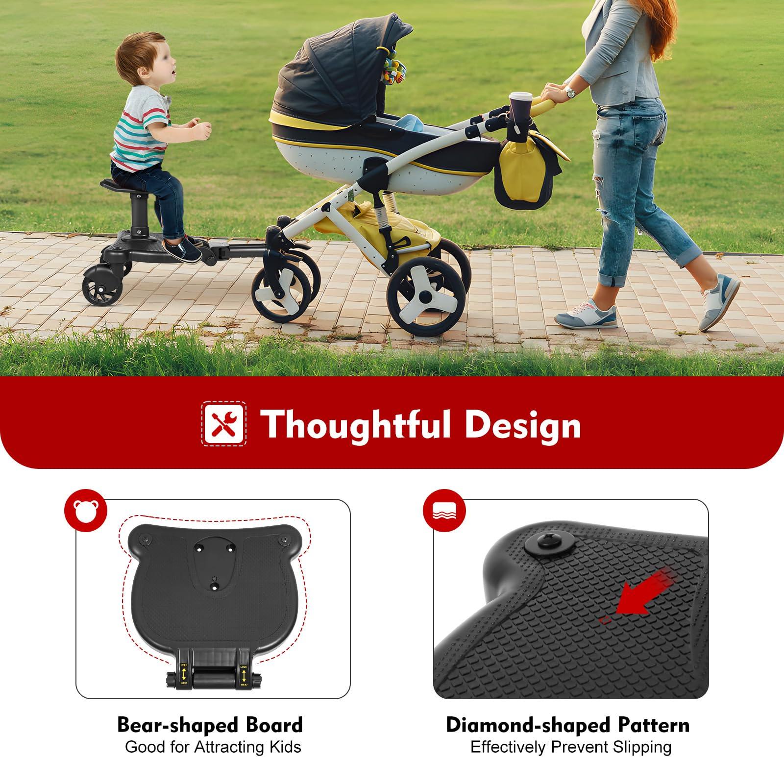 fagauhds Universal Stroller Board with Wheels,2 in 1 Sit and Stand Stroller Board, Stroller Standing Board, Stroller Attachment for Toddler to Ride, Holds Children Up to 55lbs
