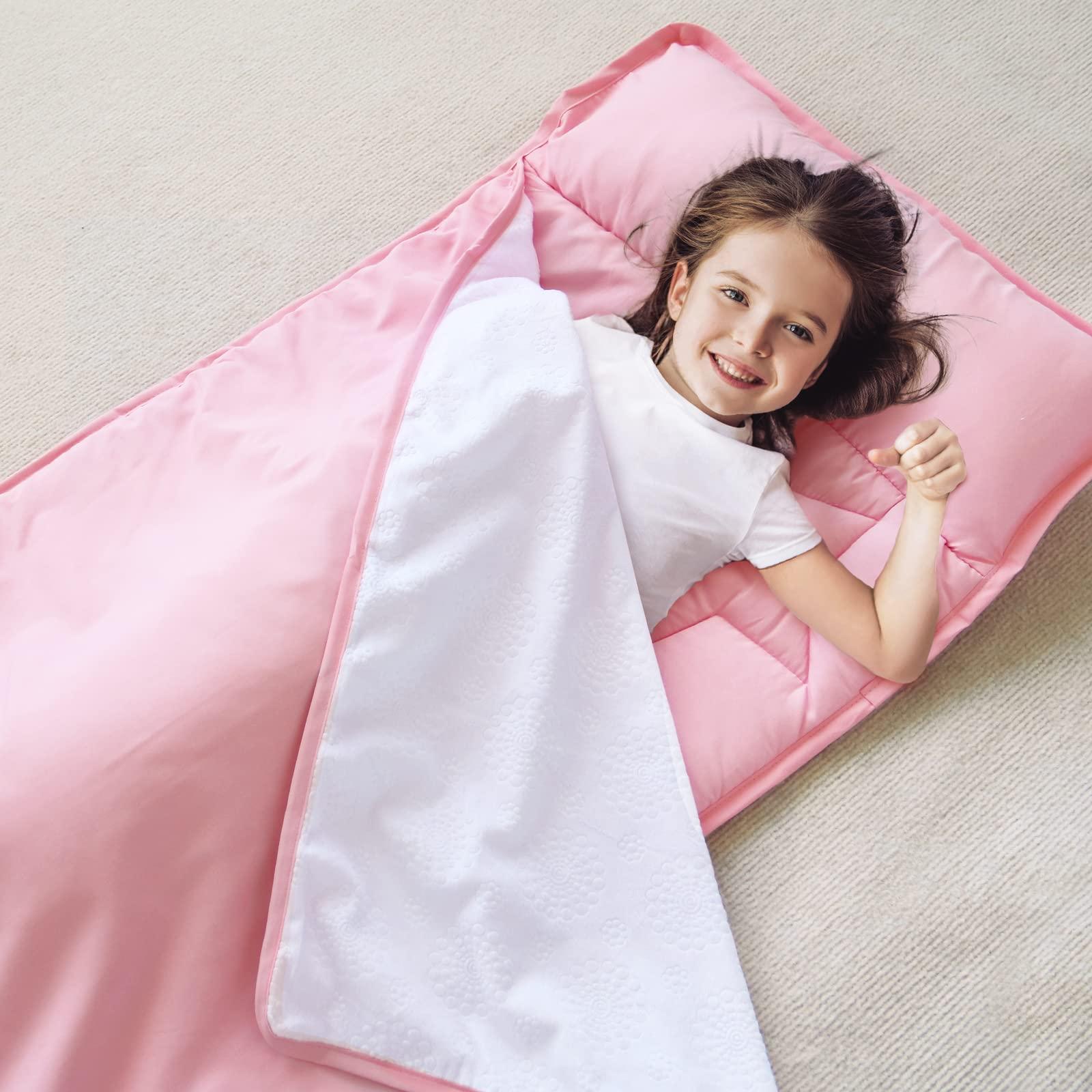 SPRINGSPIRIT 2 Pack Toddler Nap Mat with Pillow and Blanket 50" x 21" x 1.5", Nap Mat for Boys Girls Super Soft and Cozy, Kids Sleeping Bag for Preschool, Daycare, Toddler Sleeping Bag, Pink Horse/Pink