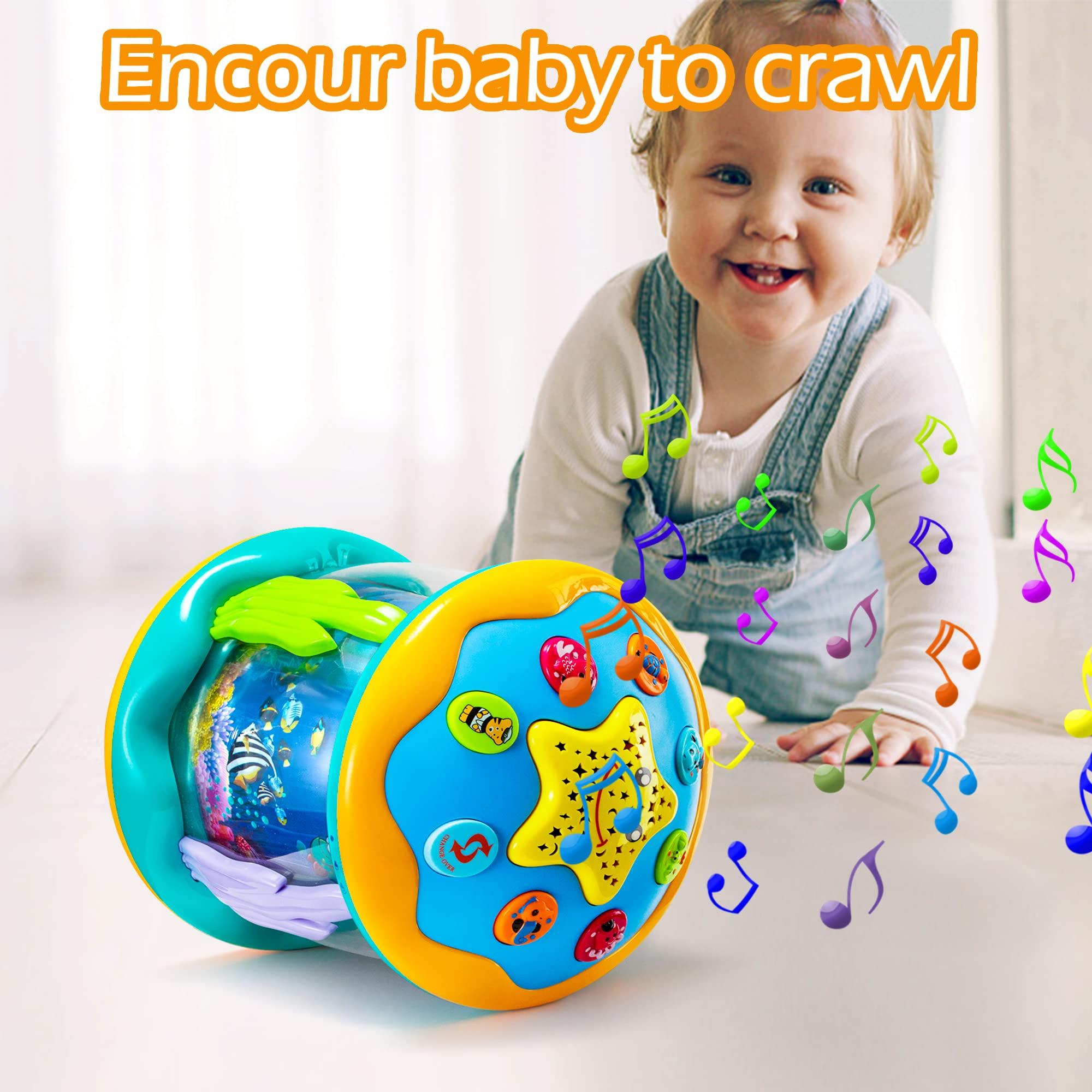 Koyiwa Baby Toys 12 Months Musical Light Up Tummy Time Infant Toys 12-18 Months Crawling Toys Ocean Rotating Projector Baby Gifts for 1 2 3 Year Old Boy Girl Birthday Toddlers Kids