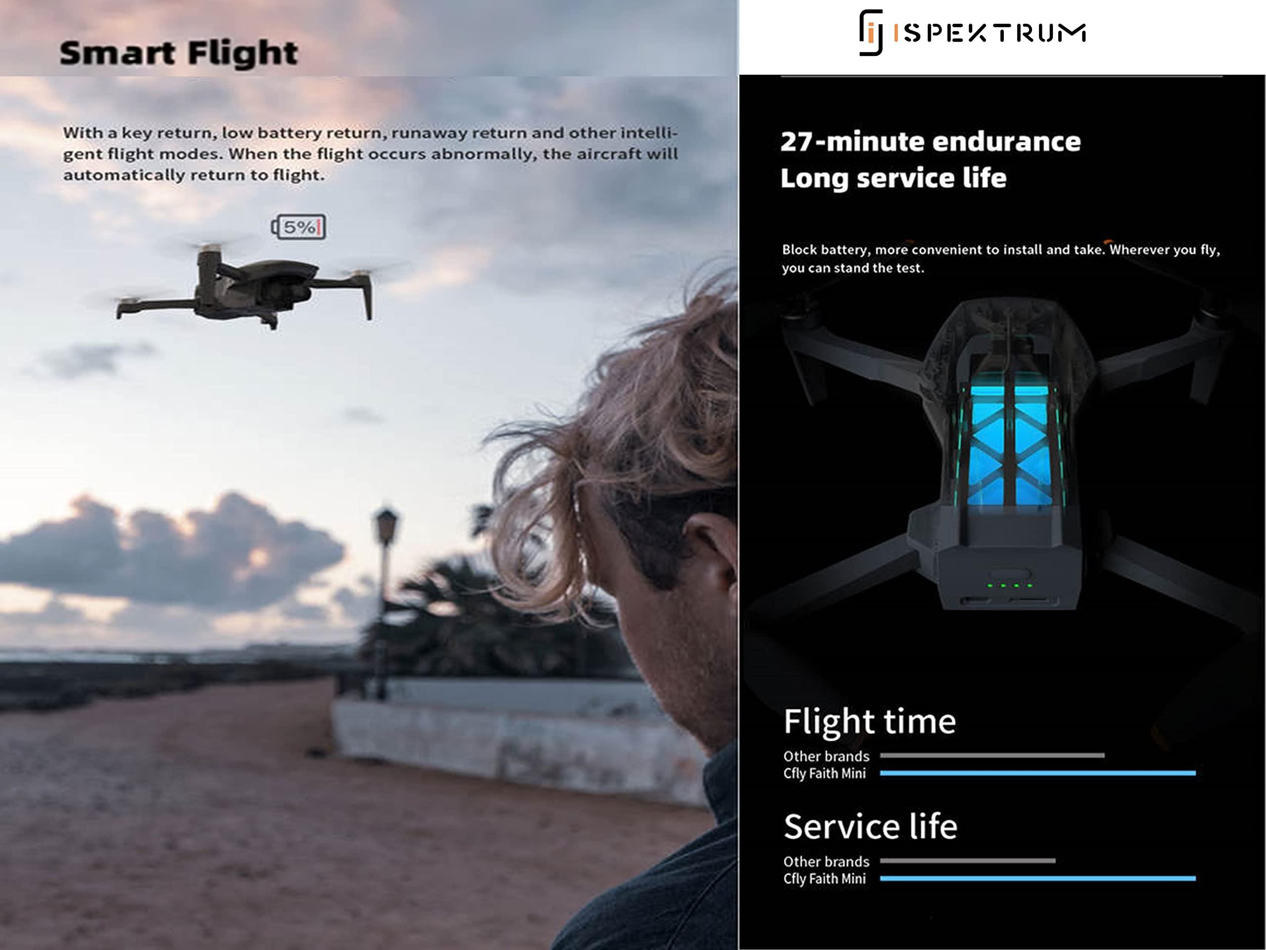 ISPEKTRUM FireFly Faith Mini Drone 4K Dual Camera, 3-Axis Gimbal, 27 Minutes Fight Time, 3KM Flying Range, Advanced Auto Return, Trajectory Flight, Smart Hover