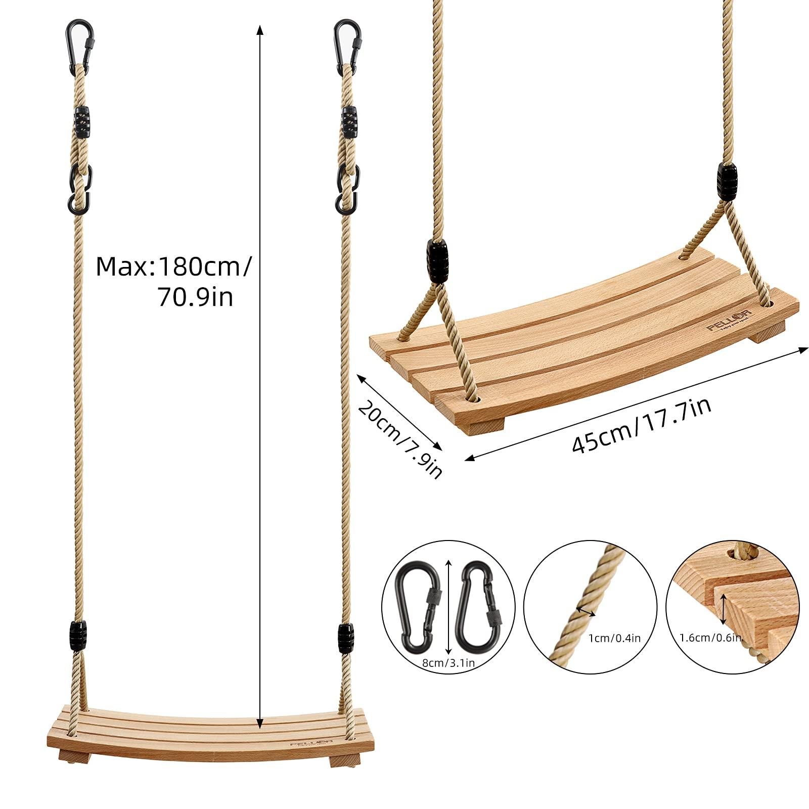 PELLOR PELLOR Wood Tree Swing Seat, Indoor Outdoor Rope Wooden Swing Set for Children Adult Kids 17.7x7.9x0.6 inch
