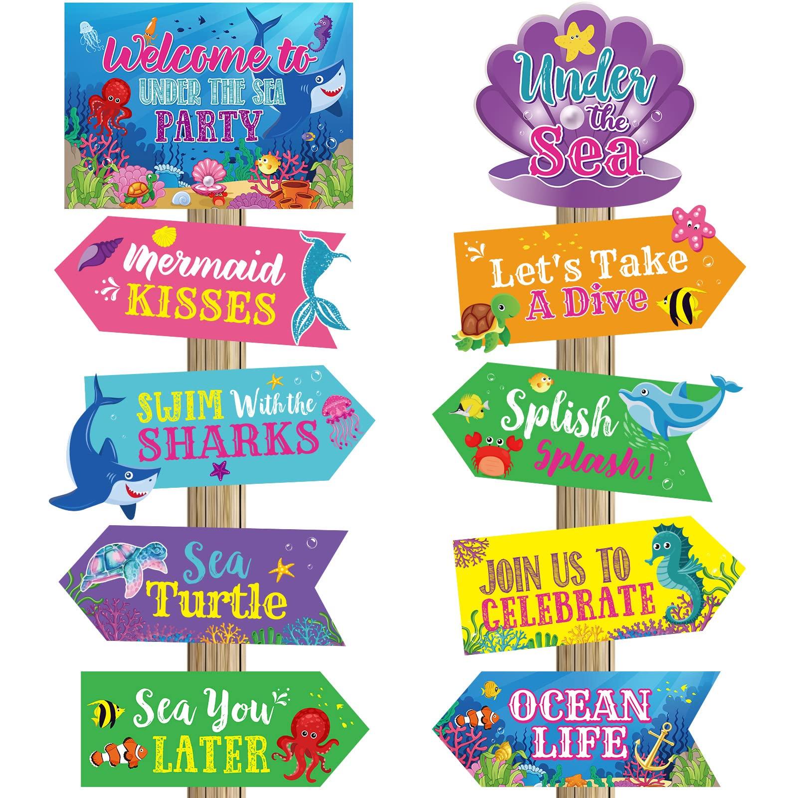 Spakon 20 Pieces Under The Sea Party Decorations Ocean Sea Animal Party signs Ocean Themed Birthday Party decor Baby shower Beach Party Supplies for Boys Girls Kids