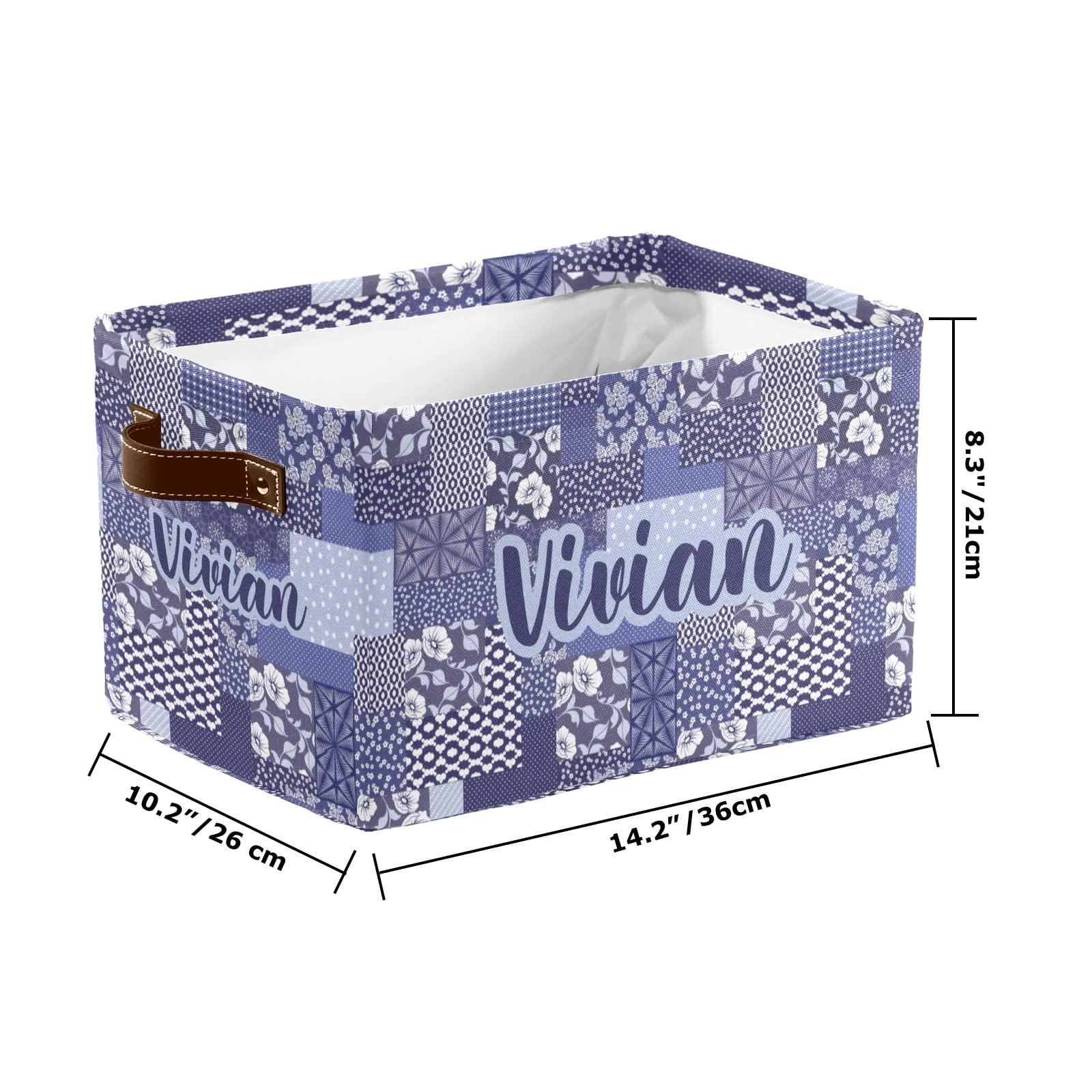 Deven Deven Blue Flower Vintage Quilt Personalized Large Storage Baskets for Organizing Shelves with Handle,Closet Decorative Storage Bins for Bathroom,Nursery,Home 4 Pack