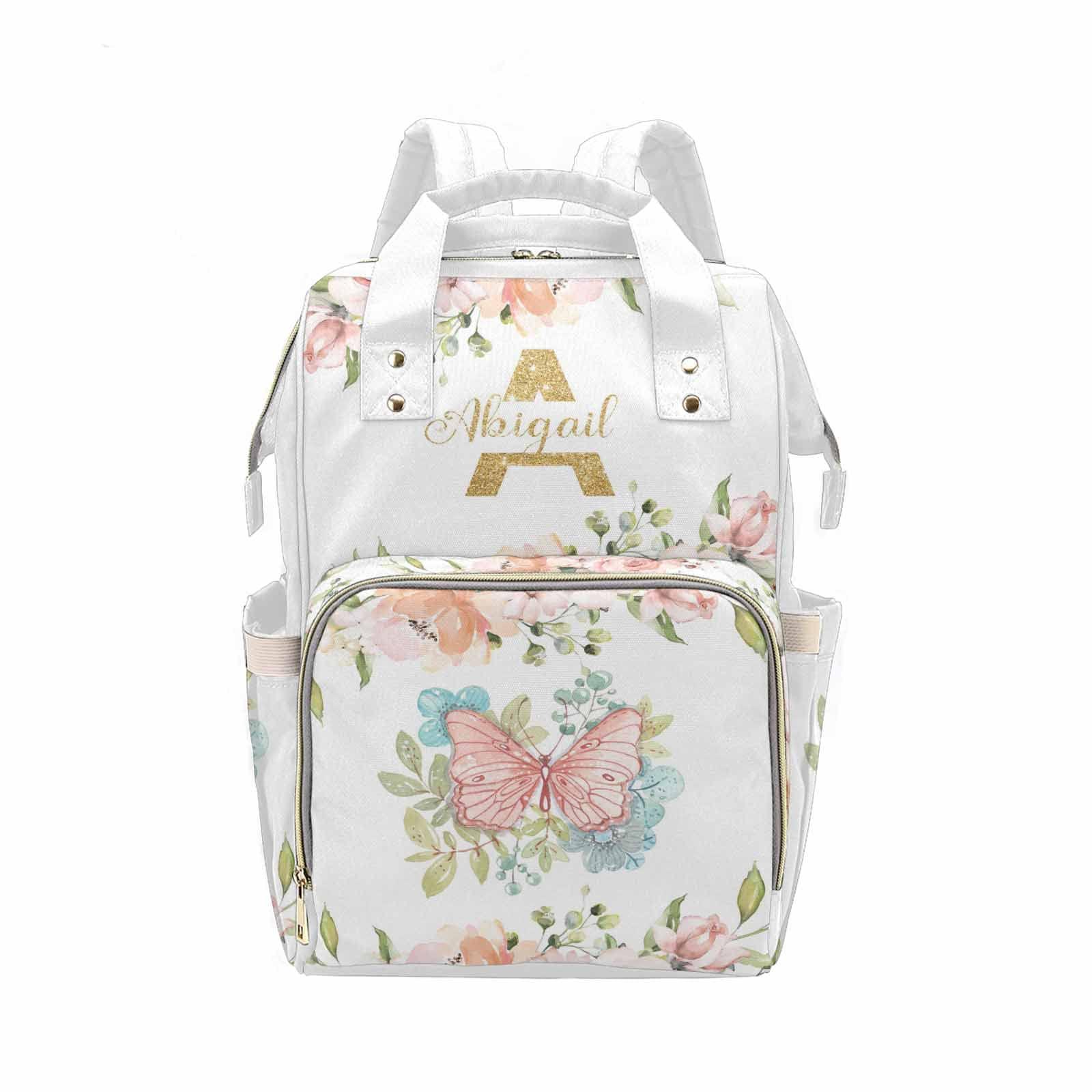 M YESCUSTOM M YESCUSTOM Custom Personalized Diaper Bag Backpack with Name Letter Waterproof Nappy Travel Daypack for Mom Gifts Butterfly & Flower Design