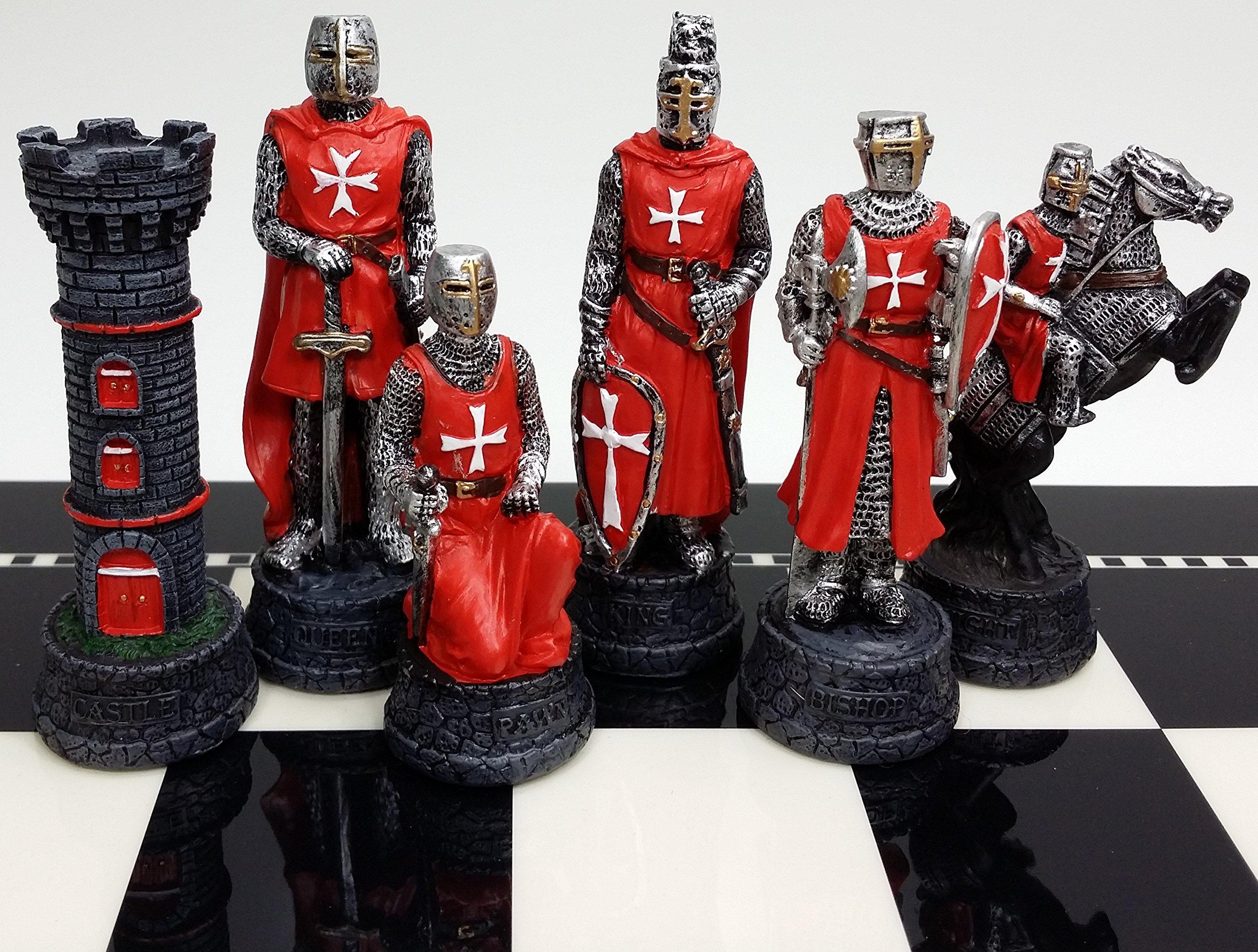 Kraiovim Medieval Times Crusades RED & Blue Maltese Knight Set of Chess Men Pieces Hand Painted - NO Board