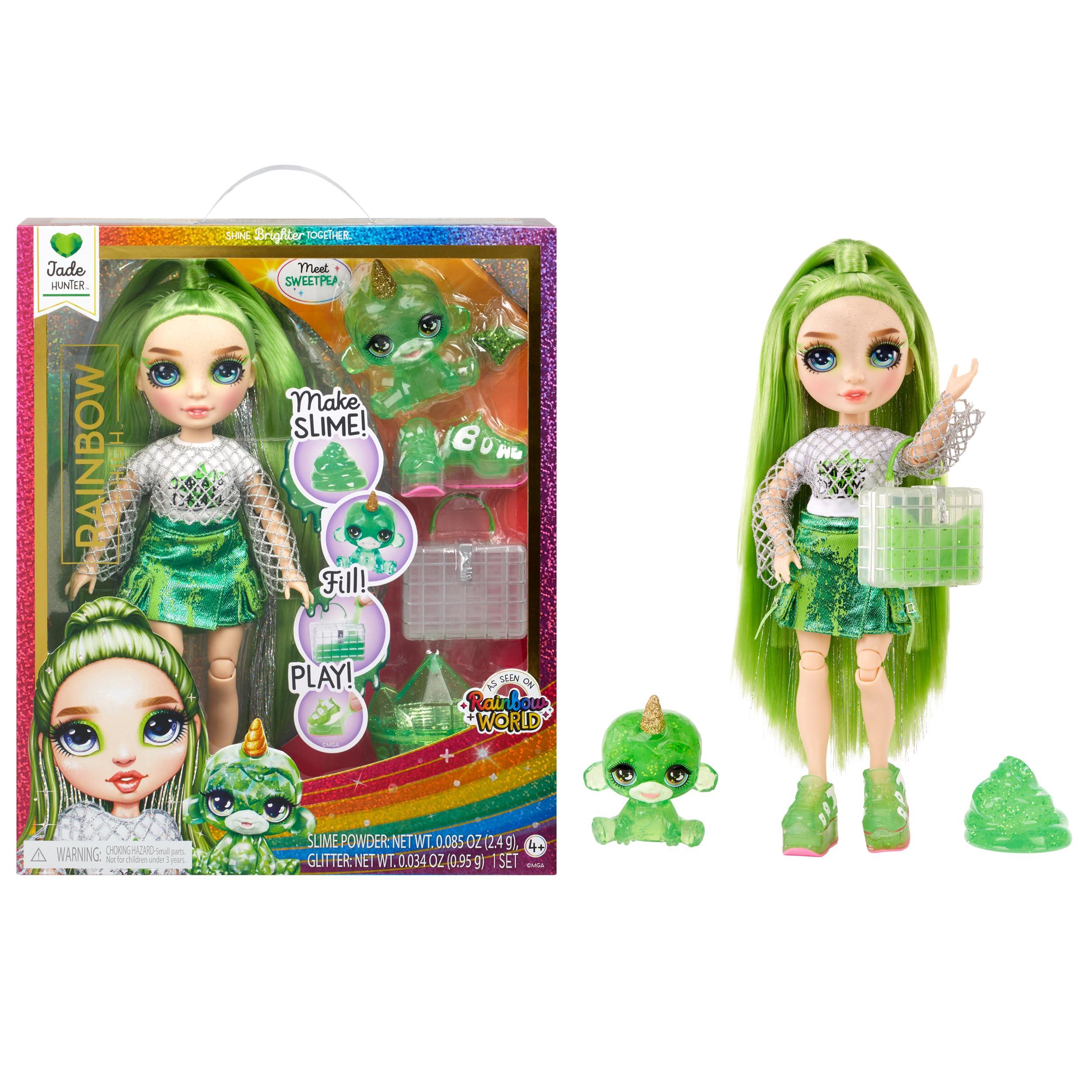 Rainbow High Rainbow High Jade, Green with Slime Kit & Pet, 11\" Shimmer Posable Fashion Doll with DIY Sparkle Slime, Magical Yeti Pet. Fun Play Accessories, Great Toy Gift for Girls Kids Ages 4-12 Years