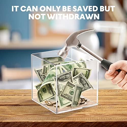 SAFIGLE SAFIGLE Clear Piggy Bank Acrylic Money Bank Transparent Coins Saving Pot Cash Container Box Coin Jar for Adults Kids Birthday Gifts Decoration 12cm