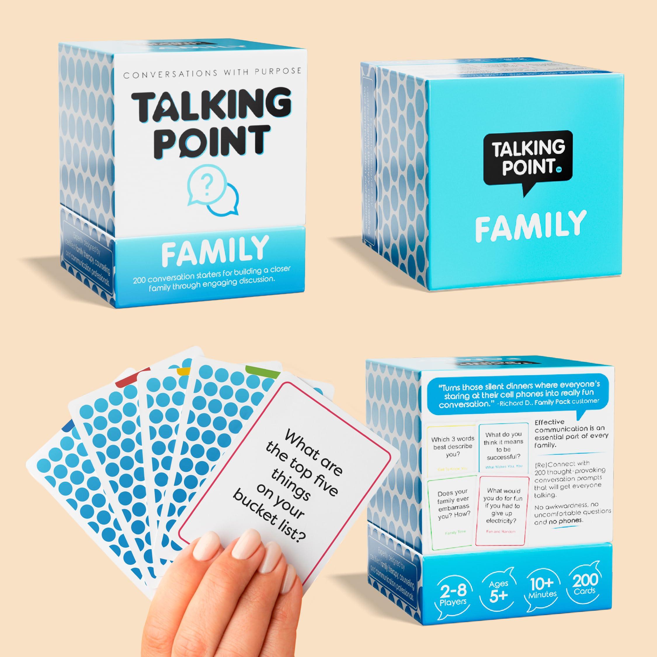 TALKING POINT CARDS 200 Family Conversation Cards - Put Down The Phones & Connect with Family - Get to Know Each Other Better with Meaningful Talk - Let Kids Express Themselves, Great for Dinner Table & Road Trips