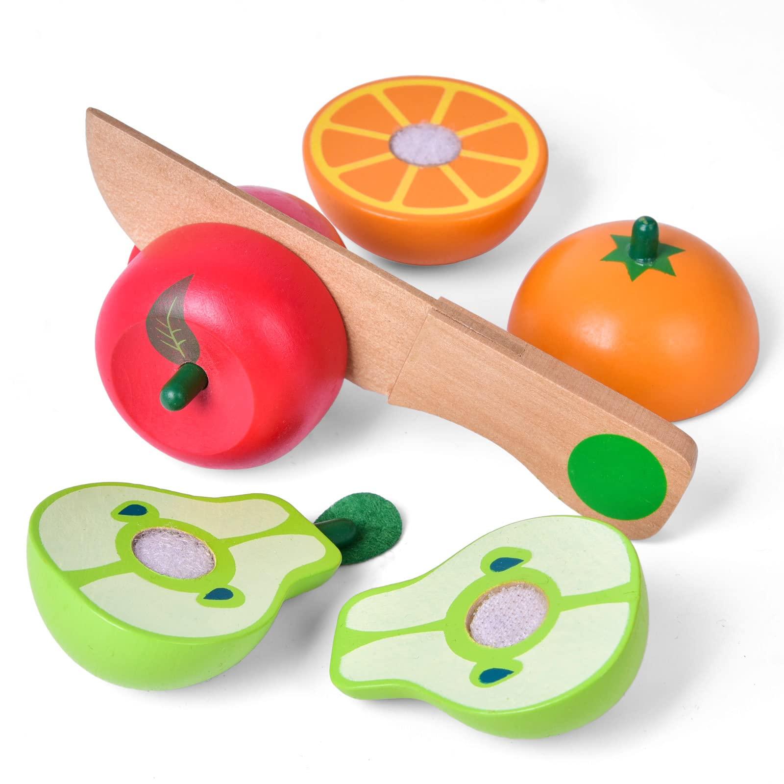 FUN LITTLE TOYS Wooden Cutting Play Food Toys - 11 PCS Wood Pretend Cutting Play Food Educational Set for Toddlers 1-3, Veggie Slicers Playset, Toys Food and Fruits with Storage Case for Christmas Birthday Gifts