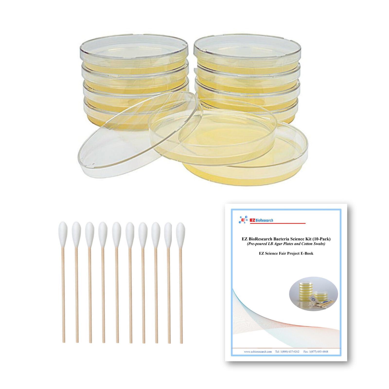 EZ BioResearch EZ BioResearch Bacteria Science Kit (IV): Top Science Fair Project Kit. Prepoured LB-Agar Plates And Cotton Swabs. Exclusive Free Science Fair Project E-Book Packed With Award Winning Experiments.