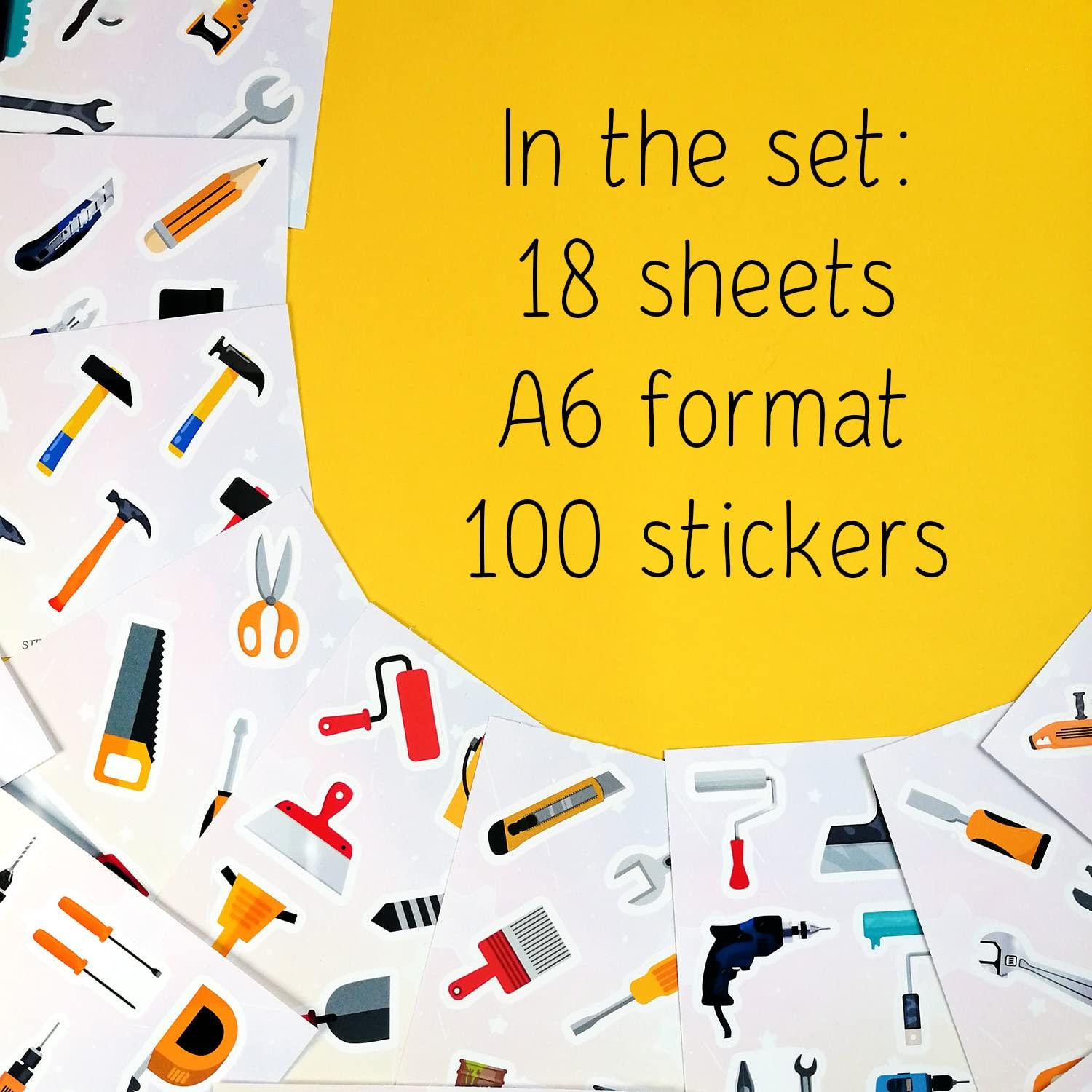 BulbaCraft 100Pcs Tool Stickers, Hammer Stickers, Tool Stickers and Decals - Tool Bench, Tool Set, Tool, Tool Box for Boys and Girls