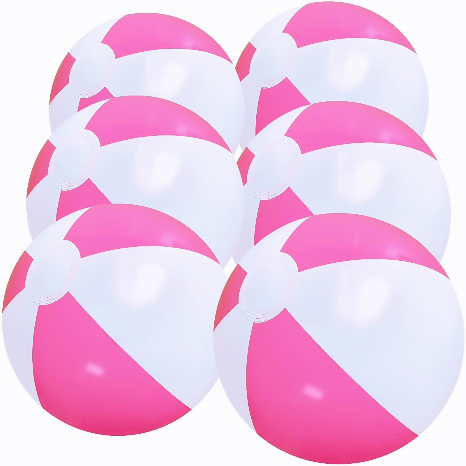 GCQJOQ GCQJOQ 6 Pack Beach Balls, 12 Inches Pink White Large Inflatable Beach Balls Bulk, for Parties, Beach, Pools & Play (16 Inches Before Inflation)
