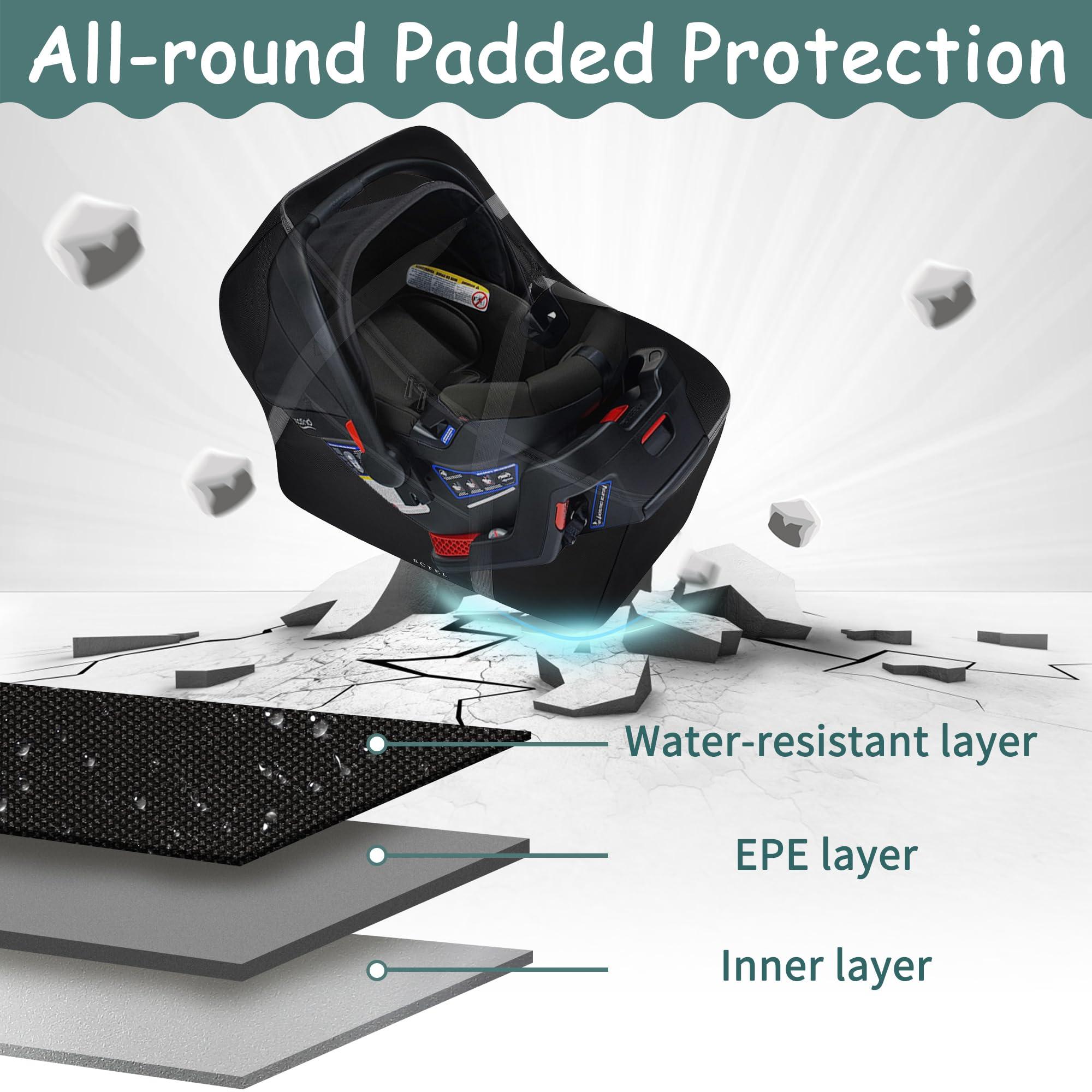 SCTEL Infant Car Seat Travel Bag Fit Nuna Pipa All Model Car Seat and Base, Fit Doona Baby Stroller, Padded Car Seat Bags for Air Travel, Gate Check Bag with Side Pocket, 5 Protective Feet, Storage Bag