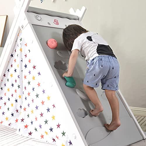 Merax Merax Foldable Triangle Climber, 4-in-1 Kids Hideaway Play Tent with Art Easel, Stool for Toddlers, Climbing Triangle Crawling Tunnel Toy Activity Play Set (White)