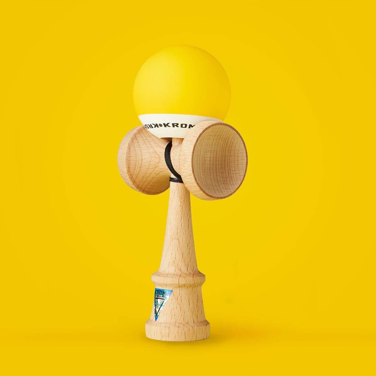 KROM KROM - Kendama Toy POP Yellow - High Wood Quality - Extra Strong - for Beginner and Pro - Gift Pack : Extra String + Stickers