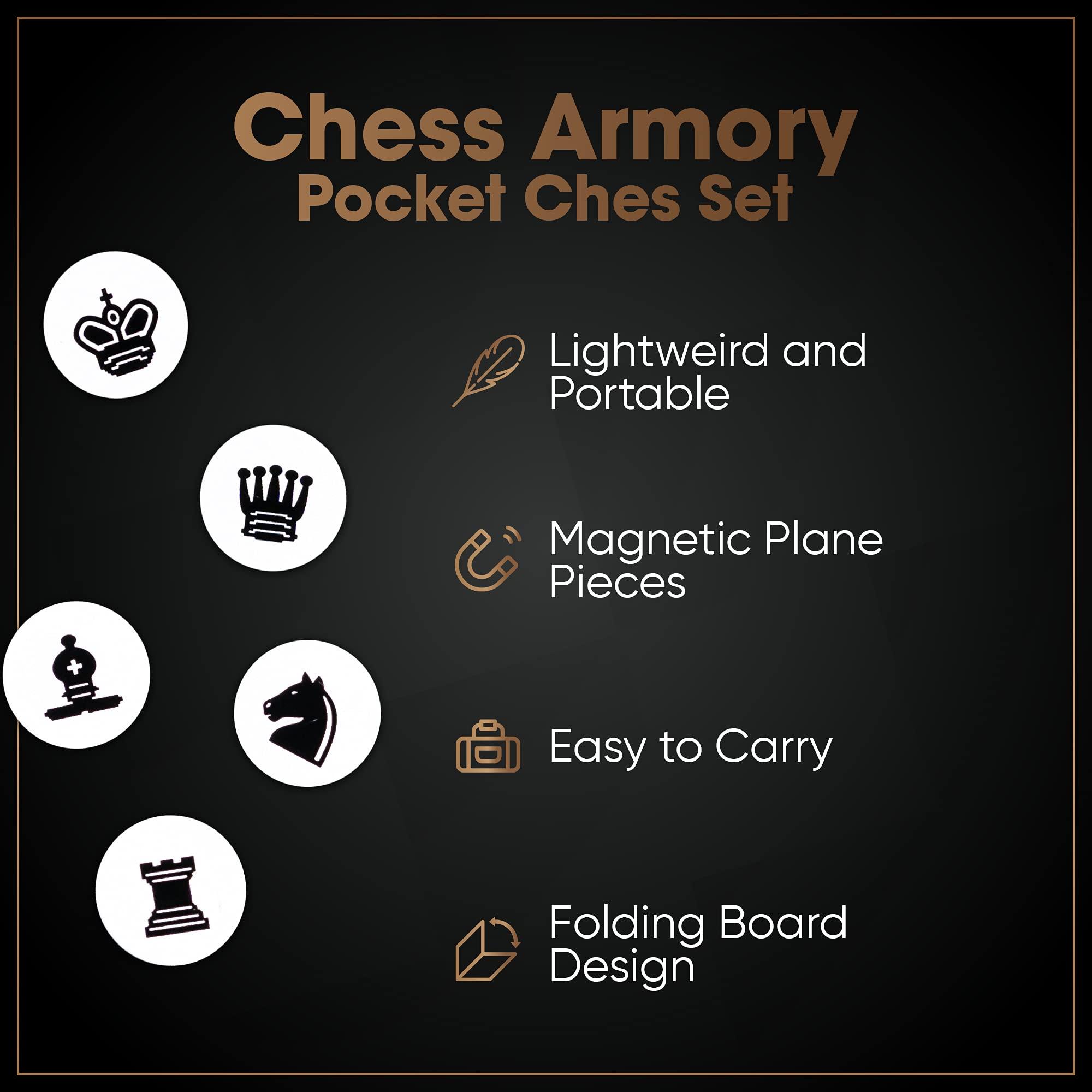 Chess Armory Chess Armory Pocket Chess Set - Portable Mini Chess Set for Adults and Youth - Mini Chess Board to Take Anywhere for an Unforgettable, Mind-Sharpening Chess Game