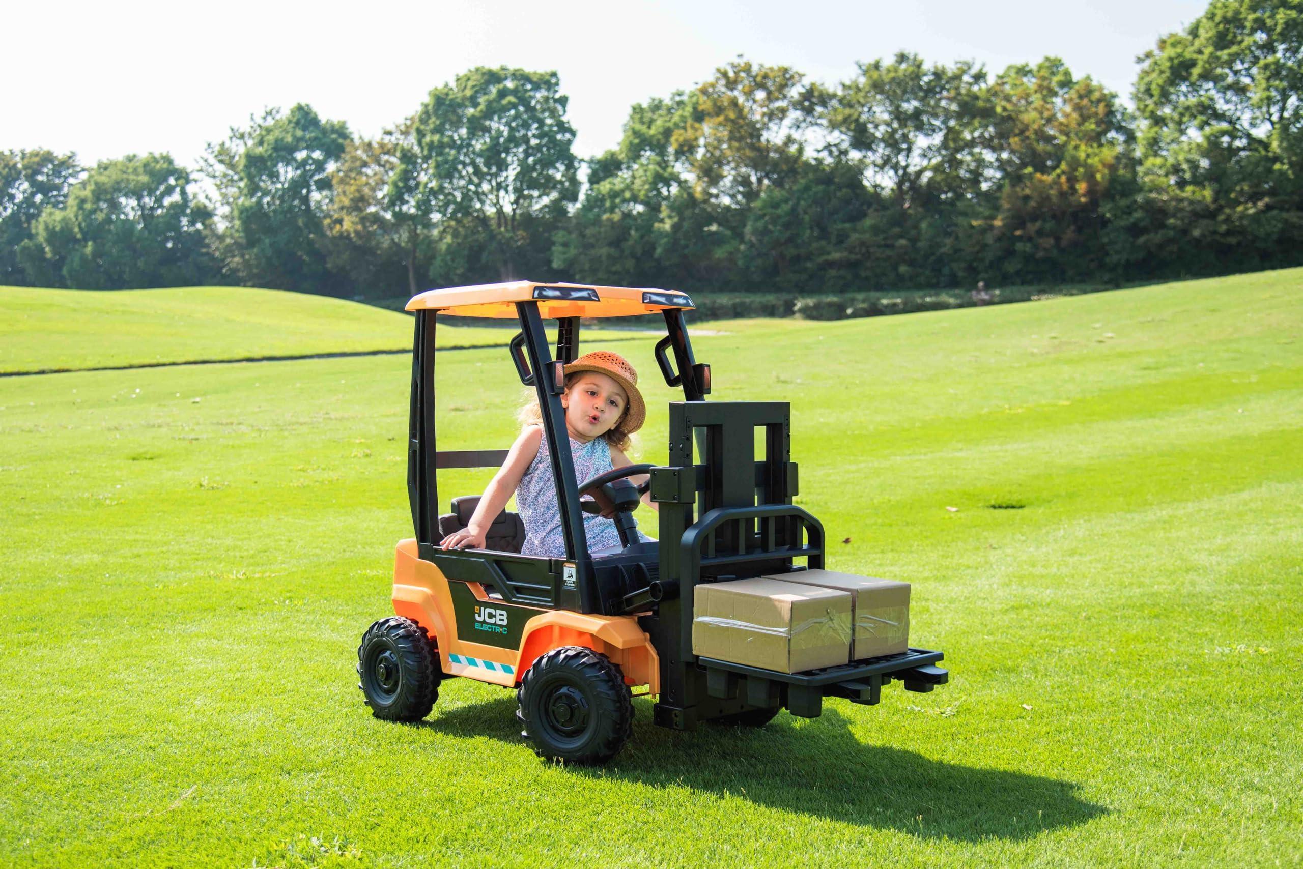 ToysCentral Basics 12V Kids Forklift Ride on Car, Licensed JCB Battery Powered Electric Ride On Construction Car with Liftable Fork, Remote Control, Seat Belt, Spring Suspension, Yellow