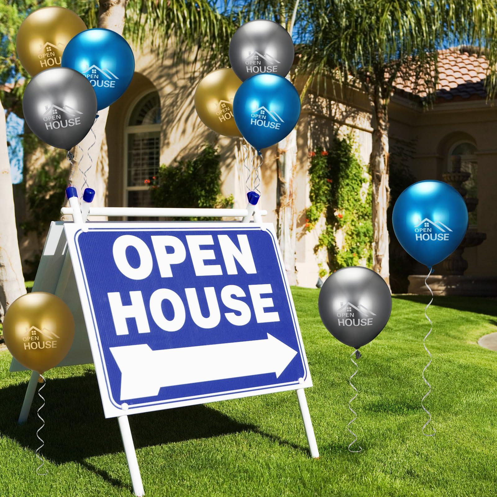 HyDren HyDren 72 Pcs Open House Balloons House for Sale Balloons 15.7 Inches Metallic Balloons for Real Estate Balloons Supplies Signs for Open House Yard Sign House Signs