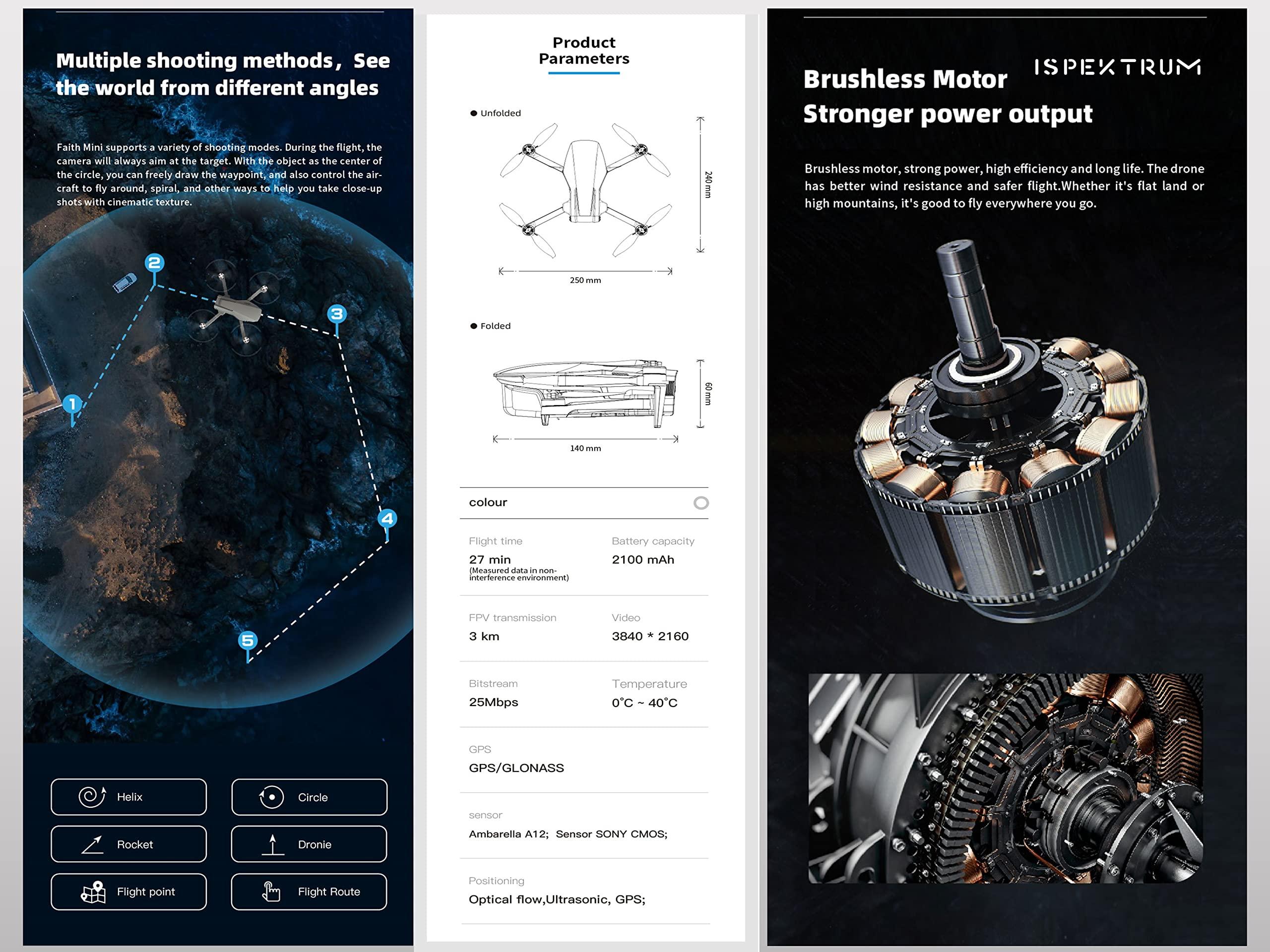 ISPEKTRUM FireFly Faith Mini Drone 4K Dual Camera, 3-Axis Gimbal, 27 Minutes Fight Time, 3KM Flying Range, Advanced Auto Return, Trajectory Flight, Smart Hover