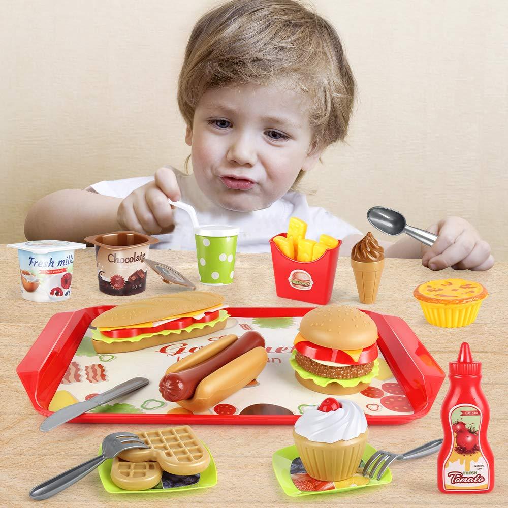 LiDi RC Fast Food Set 59 PCS Kitchen Toy Set for Pretend Play, Kitchen Accessories ,Removable Food Toy, Kids Toddlers Play Food Toys, Party Favor Christmas Stocking Stuffers