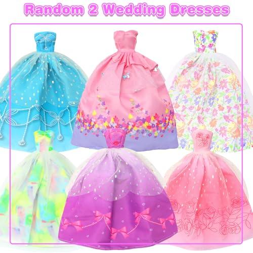 BJDBUS BJDBUS 50 Pcs Doll Clothes and Accessories, 2 Wedding Gowns 4 Fashion Dresses 2 Tops 2 Pants Outfits 2 Swimsuits Bikini 10 Shoes 10 Hangers 17 Doll Stuffers Accessories for 11.5 inch Girl Doll