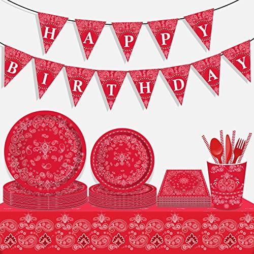 OXYLIPO 40Pcs Red Bandana Western Party Napkins 3 Ply Red bandanas Paisley Print Lunch Dinner Disposable Paper Napkin Set for Western Cowboy Birthday Party Supplies Tableware