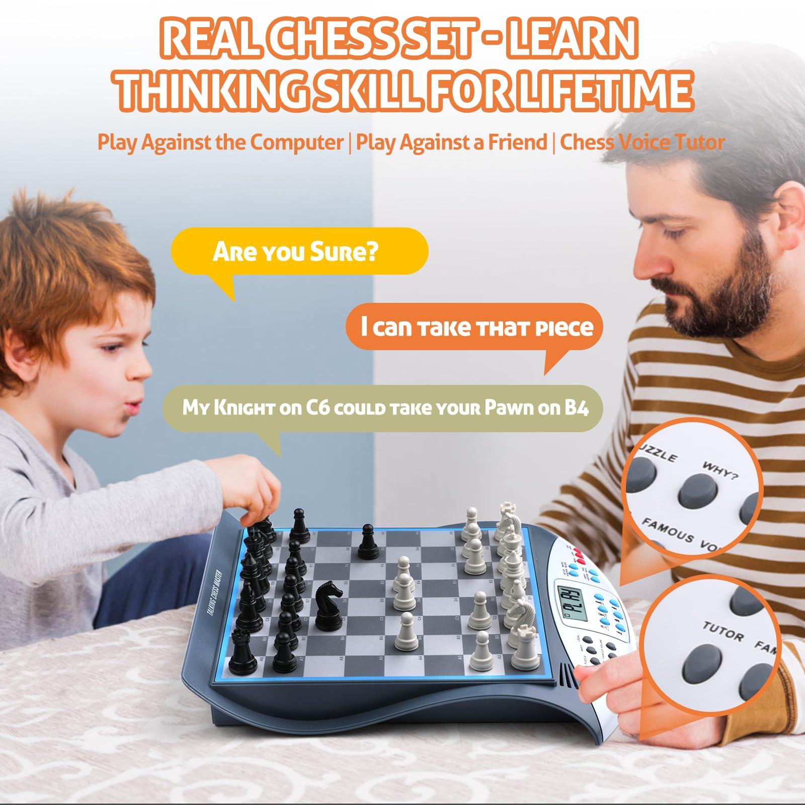 LEAFITOYS Talking Chess Master Electronic Chess Set, Computer Chess Board, Strong Magnetic Chess Computer Game, Electronic Chess Board with Display, Smart Chess Board with Voice Learning Tutor for Kids & Adults
