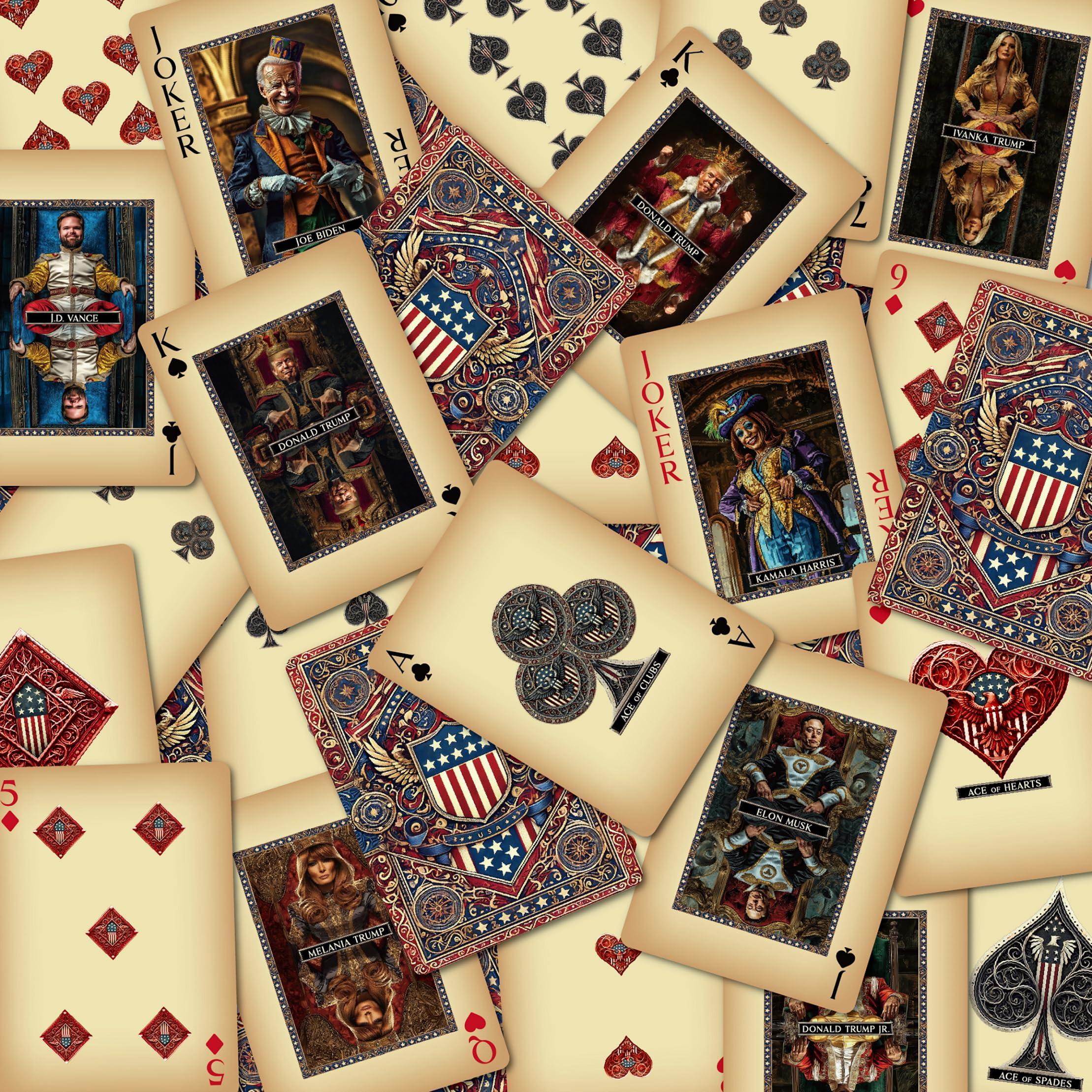 ASVP Shop ASVP Shop Trump Playing Cards - Family & Allies - Premium Collectors Deck Featuring Donald Trump, Melania, Ivanka, Elon Musk, J.D. Vance & The Jokers Biden & Kamala Harris - Perfect for Poker Nights